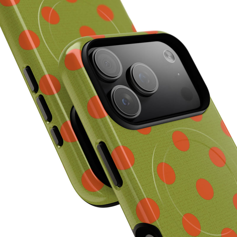 Persimmon & Wasabi Polka Dot Magnetic Phone Case by etchd, view 99