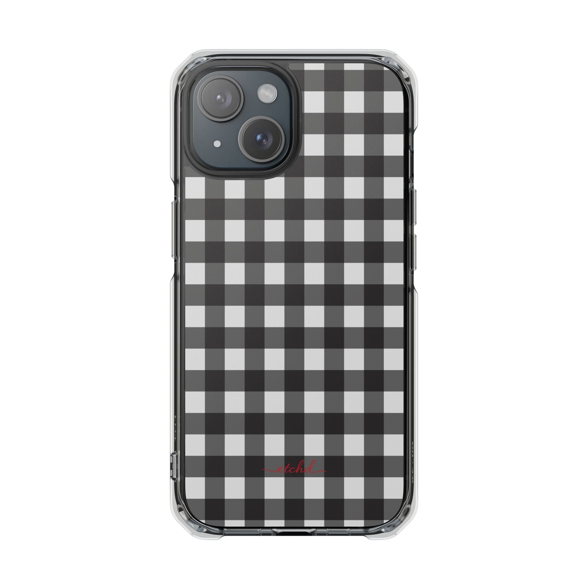 Black & White Gingham Clear Magnetic Phone Case by etchd, view 2