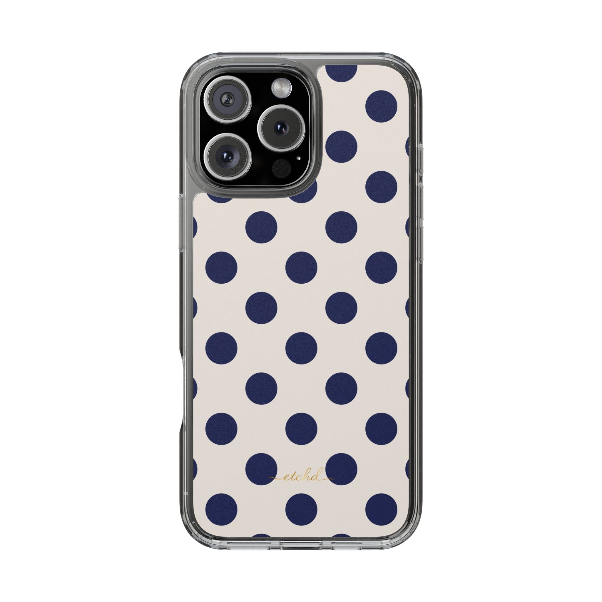 Navy & Cream Polka Dot Clear Phone Case by etchd