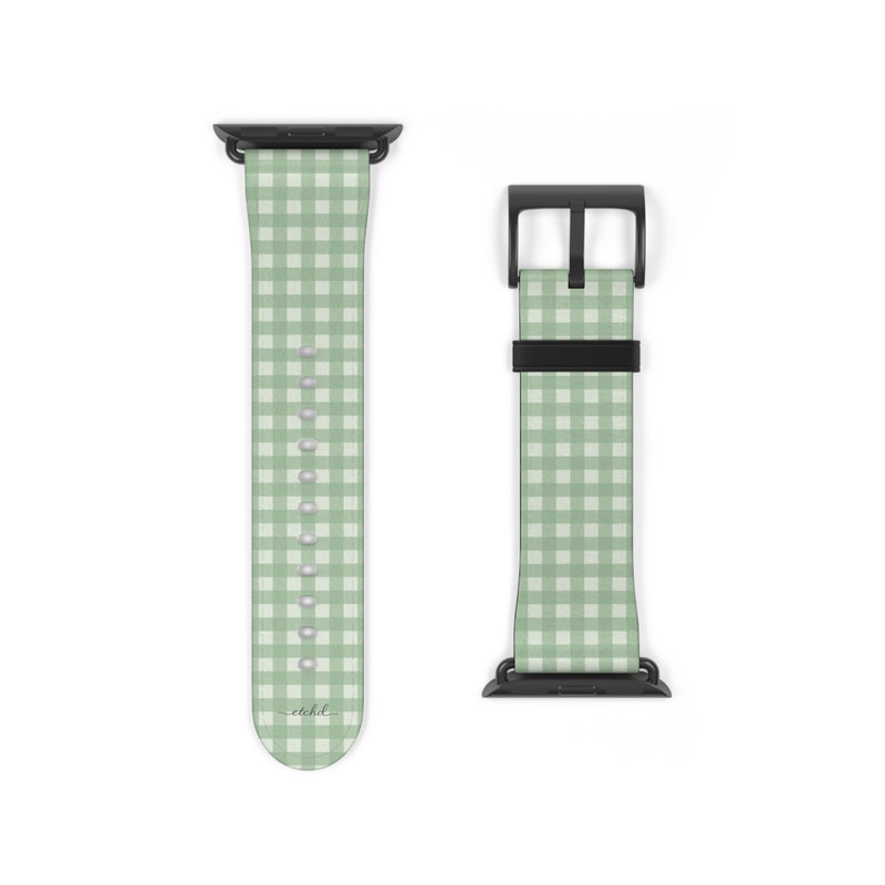 Sage & Cream Gingham Smartwatch Strap by etchd, view 9