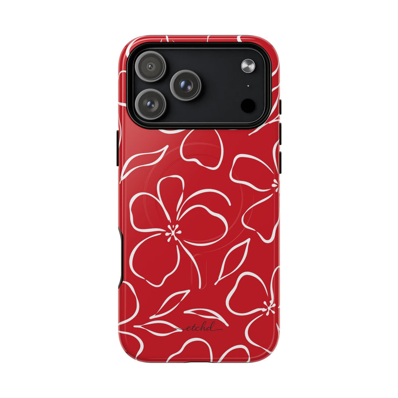 Classic Red & White Floral Magnetic Phone Case by etchd, view 31