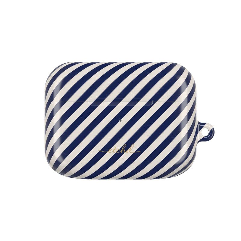 Navy & Cream Striped Diagonal AirPod Case by etchd