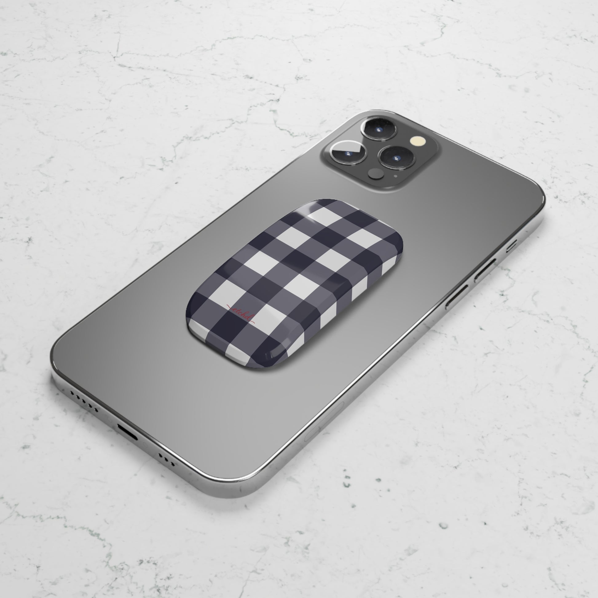 White & Navy Gingham Click-On Phone Grip by etchd, view 5