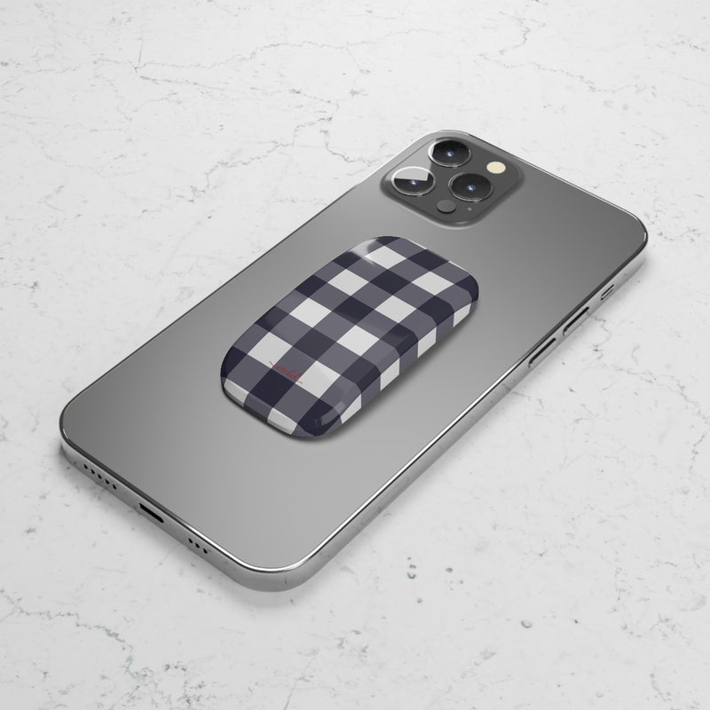 White & Navy Gingham Click-On Phone Grip by etchd, view 5