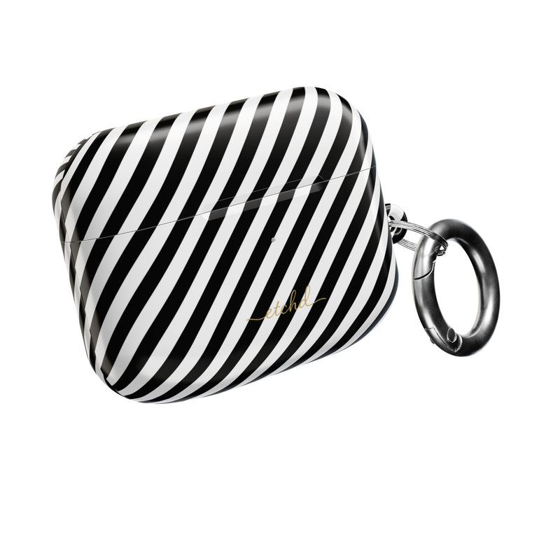 Black & White Striped Diagonal AirPod Case by etchd, view 8