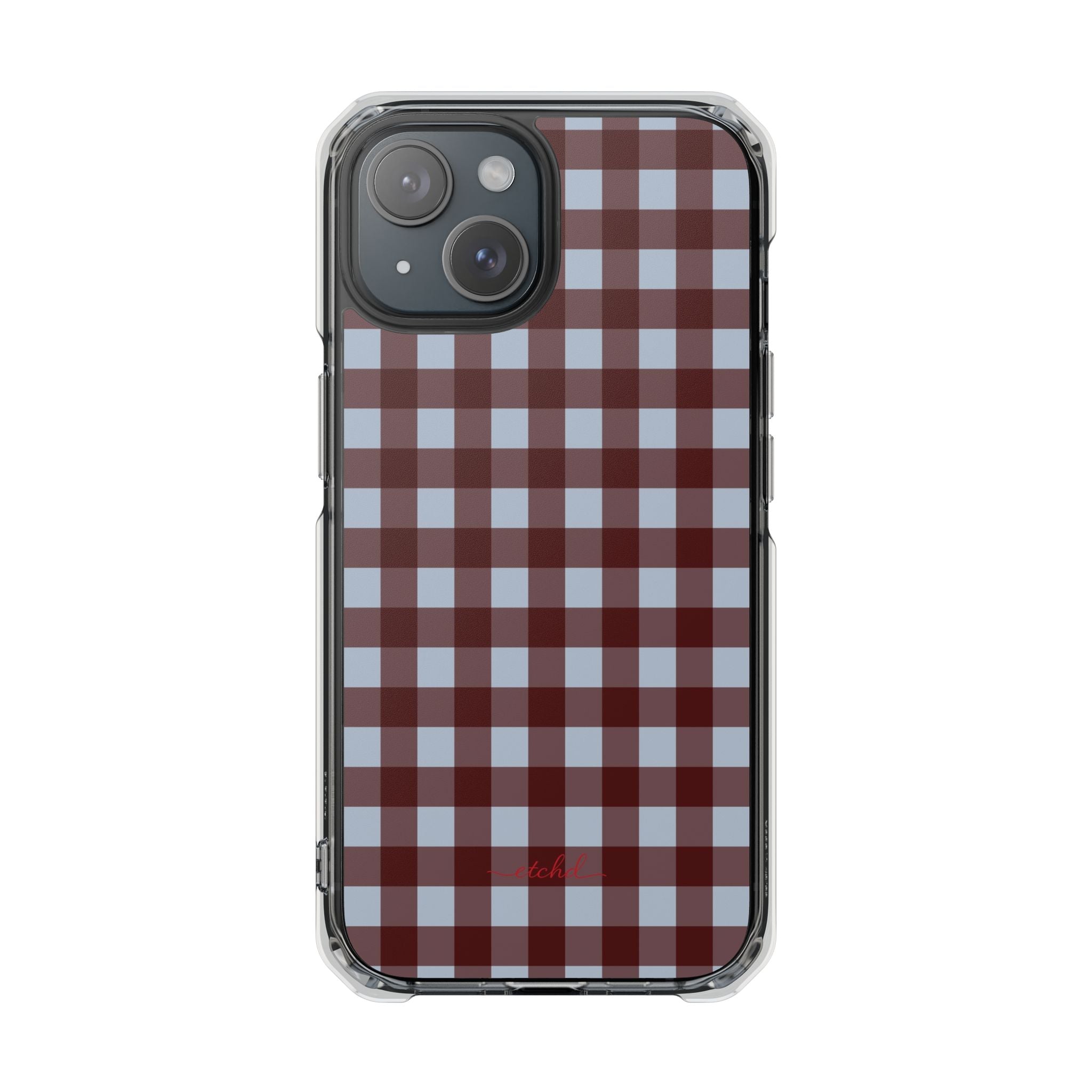 Blue & Cherry Gingham Clear Magnetic Phone Case by etchd, view 2