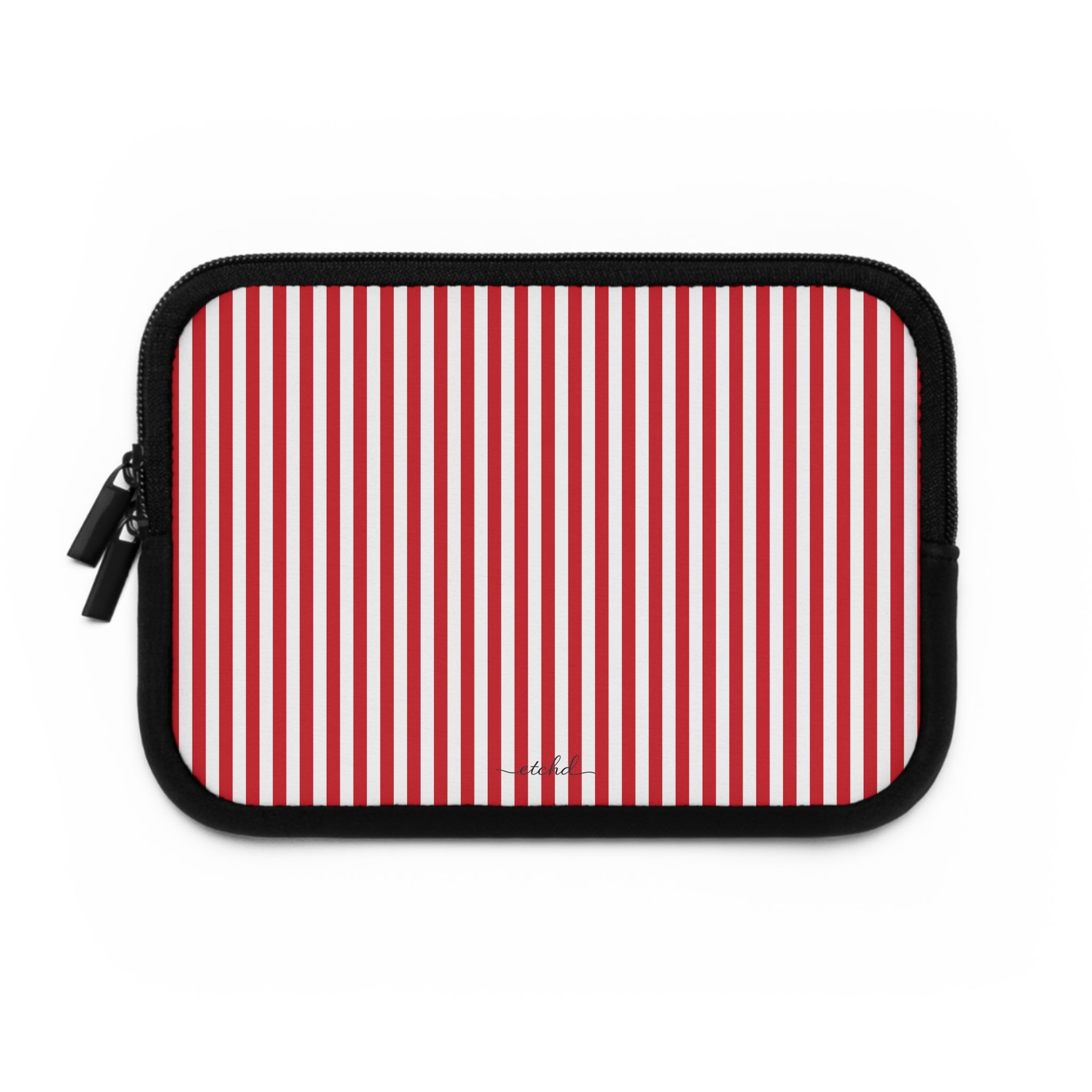 Classic Red & White Striped Laptop Sleeve by etchd, view 2