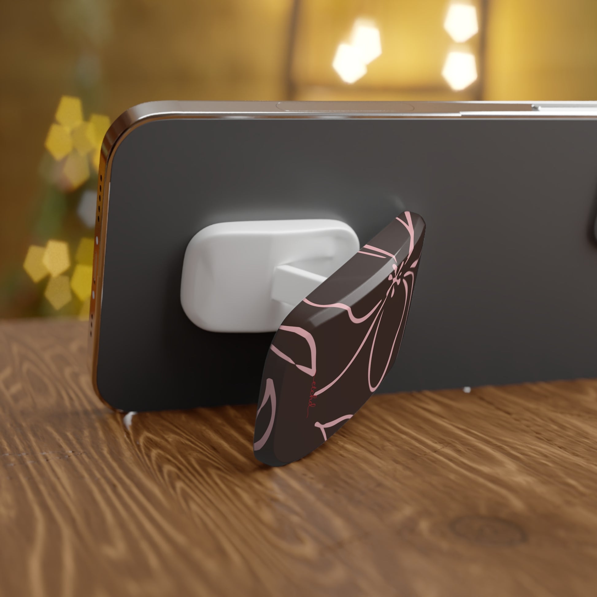 Espresso & Blush Floral Click-On Phone Grip by etchd, view 4