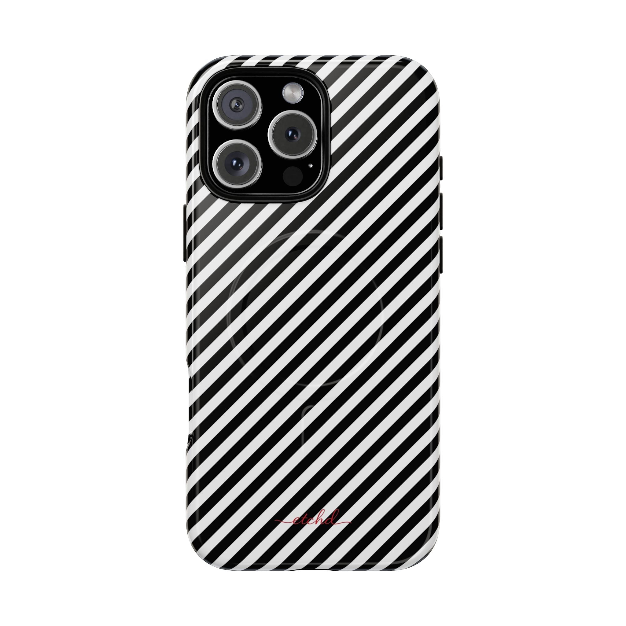 Black & White Striped Diagonal Magnetic Phone Case by etchd