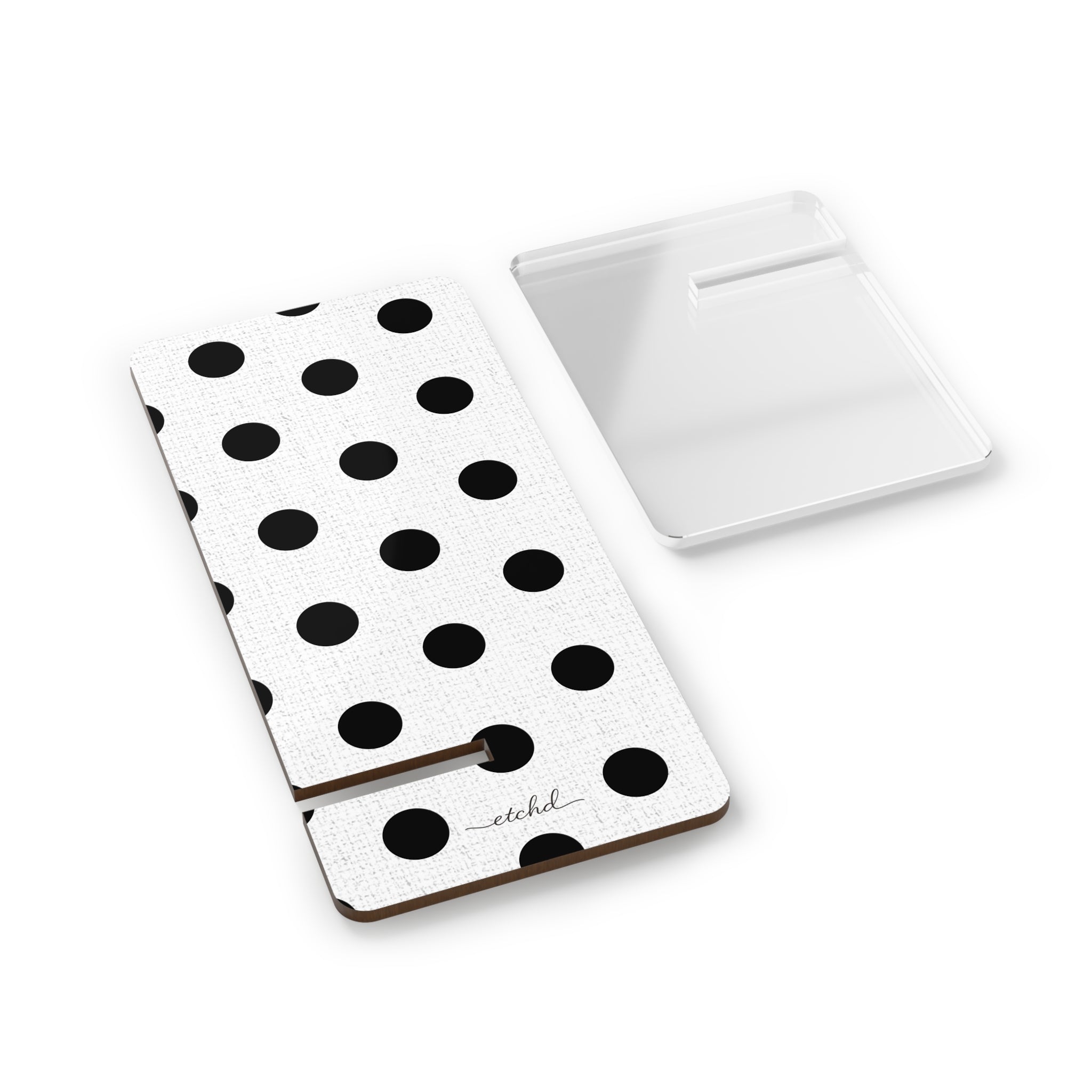 Black & White Polka Dot Phone Stand by etchd, view 2