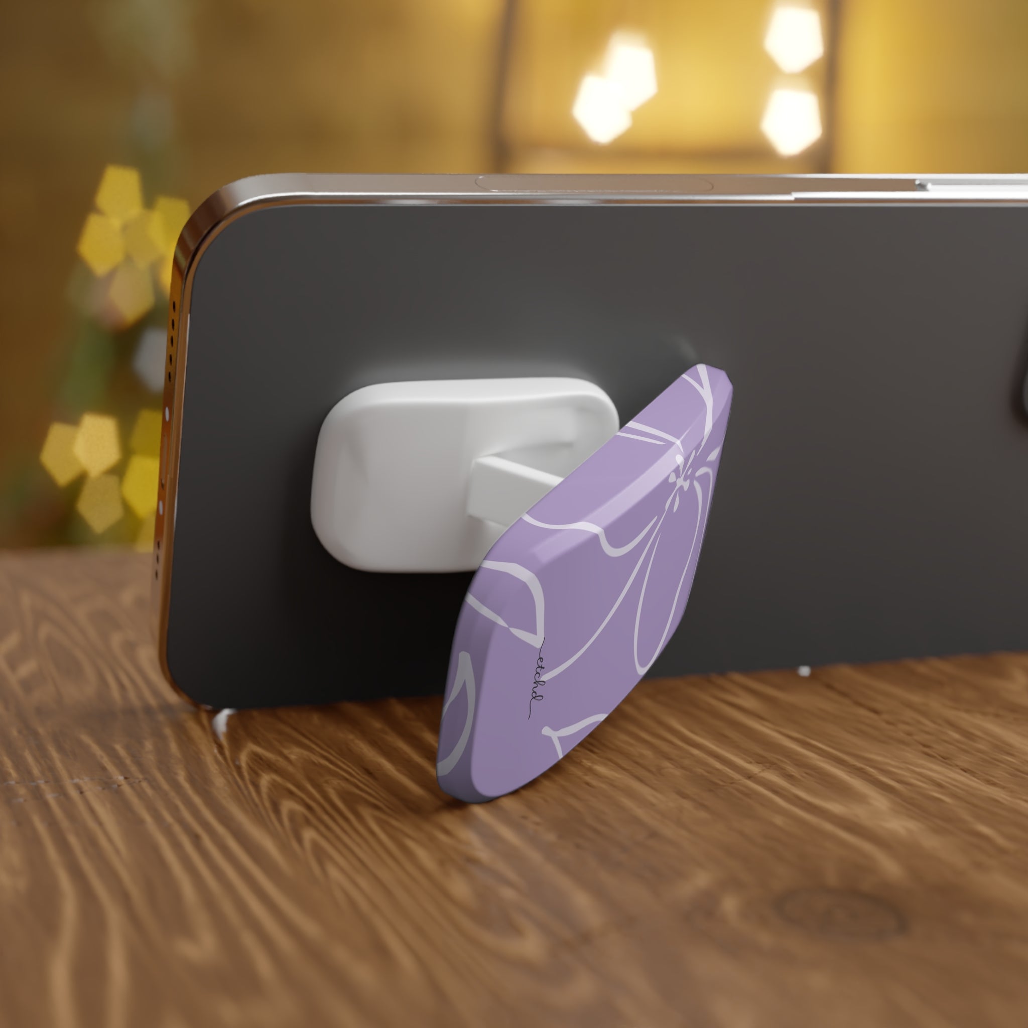 Lilac & Cream Floral Click-On Phone Grip by etchd, view 4