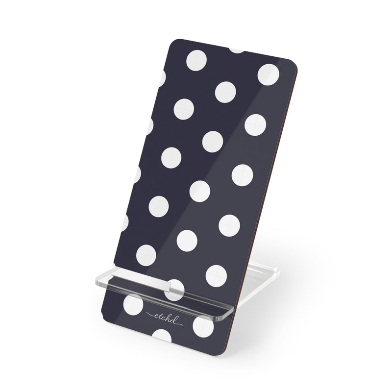 White And Navy Polka Dot Phone Stand by etchd