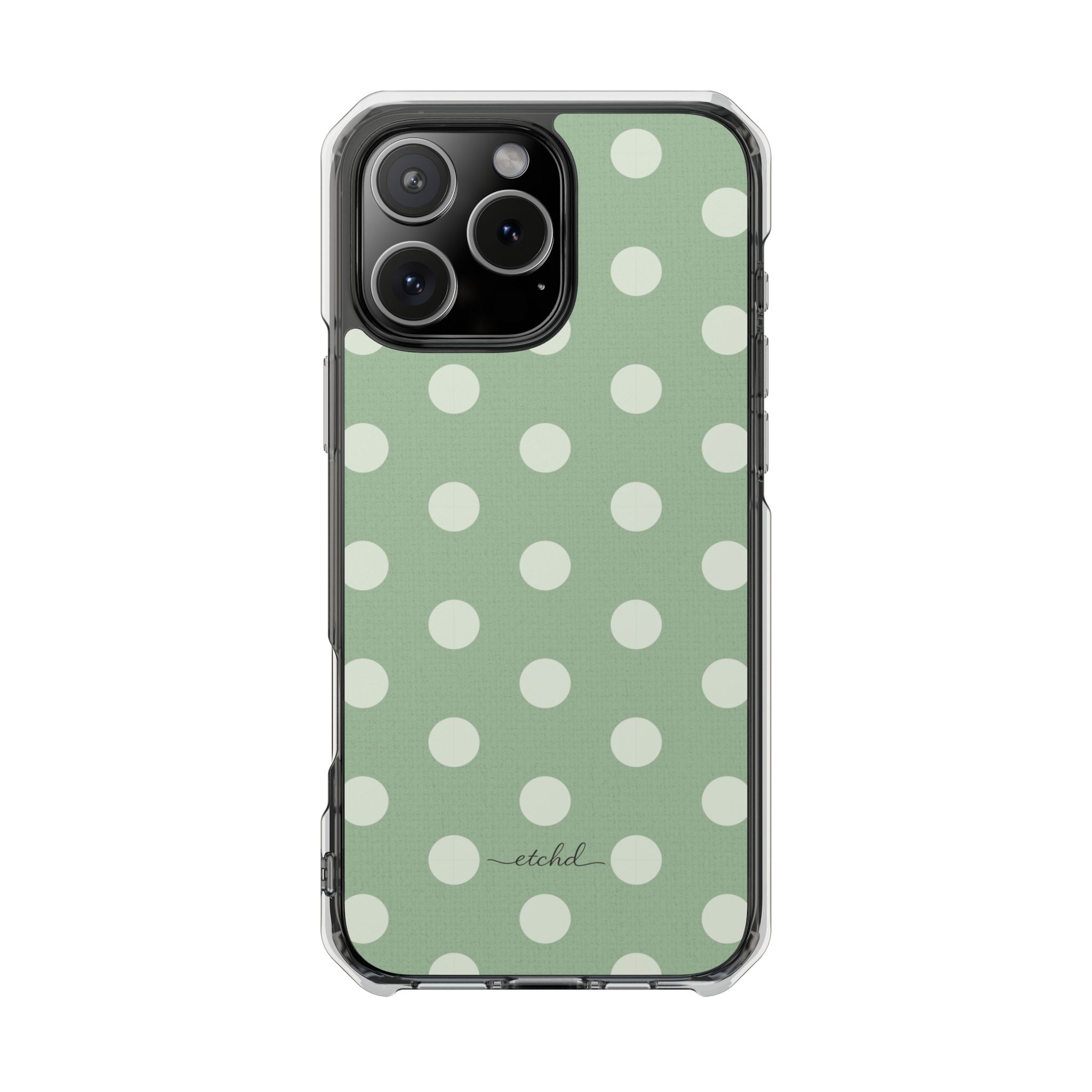 Cream & Sage Polka Dot Clear Magnetic Phone Case by etchd