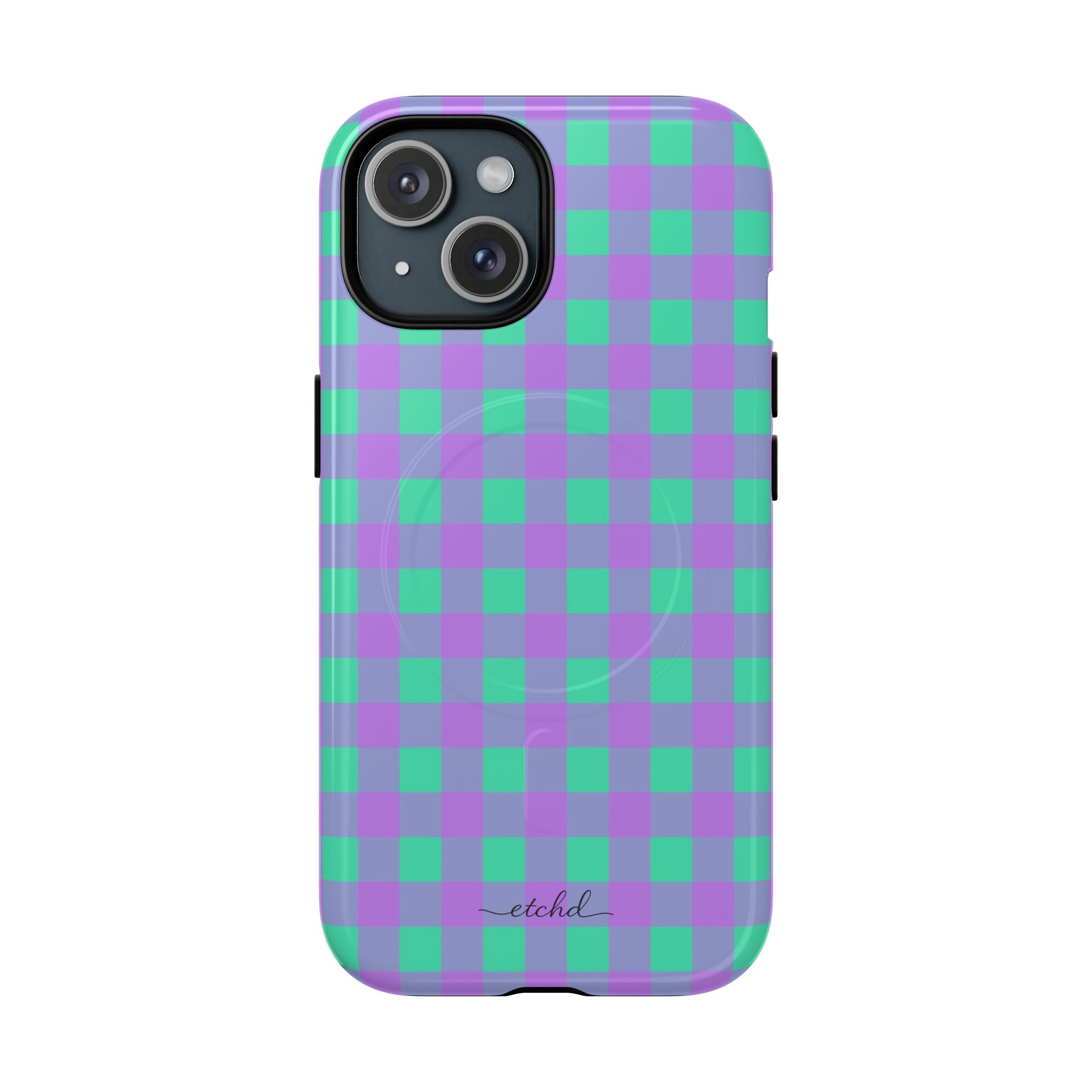 Hypermint & Lilac Gingham Magnetic Phone Case by etchd, view 2