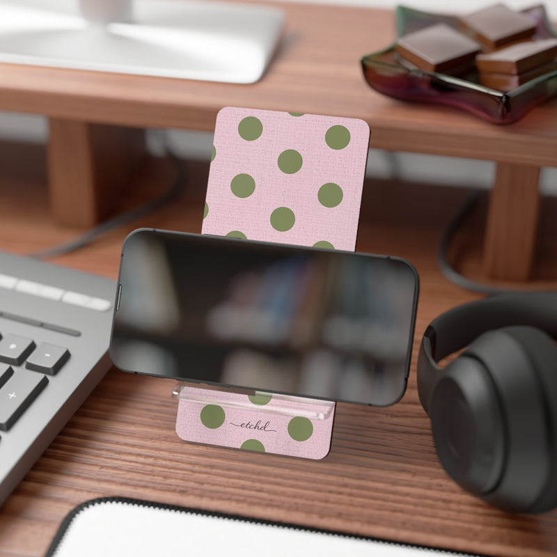 Green And Pink Polka Dot Phone Stand by etchd, view 4