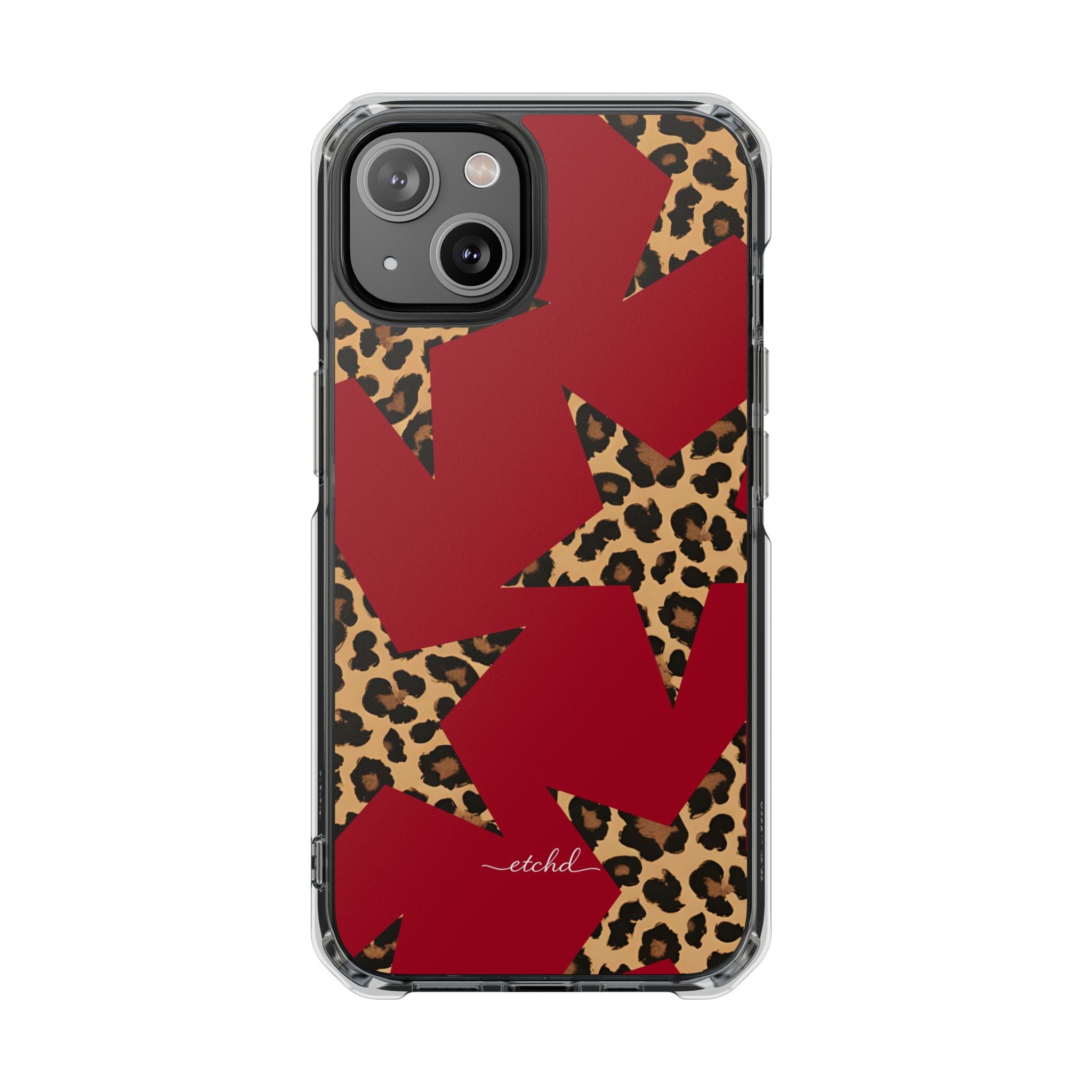 Red & Leopard Stars Clear Magnetic Phone Case by etchd, view 2