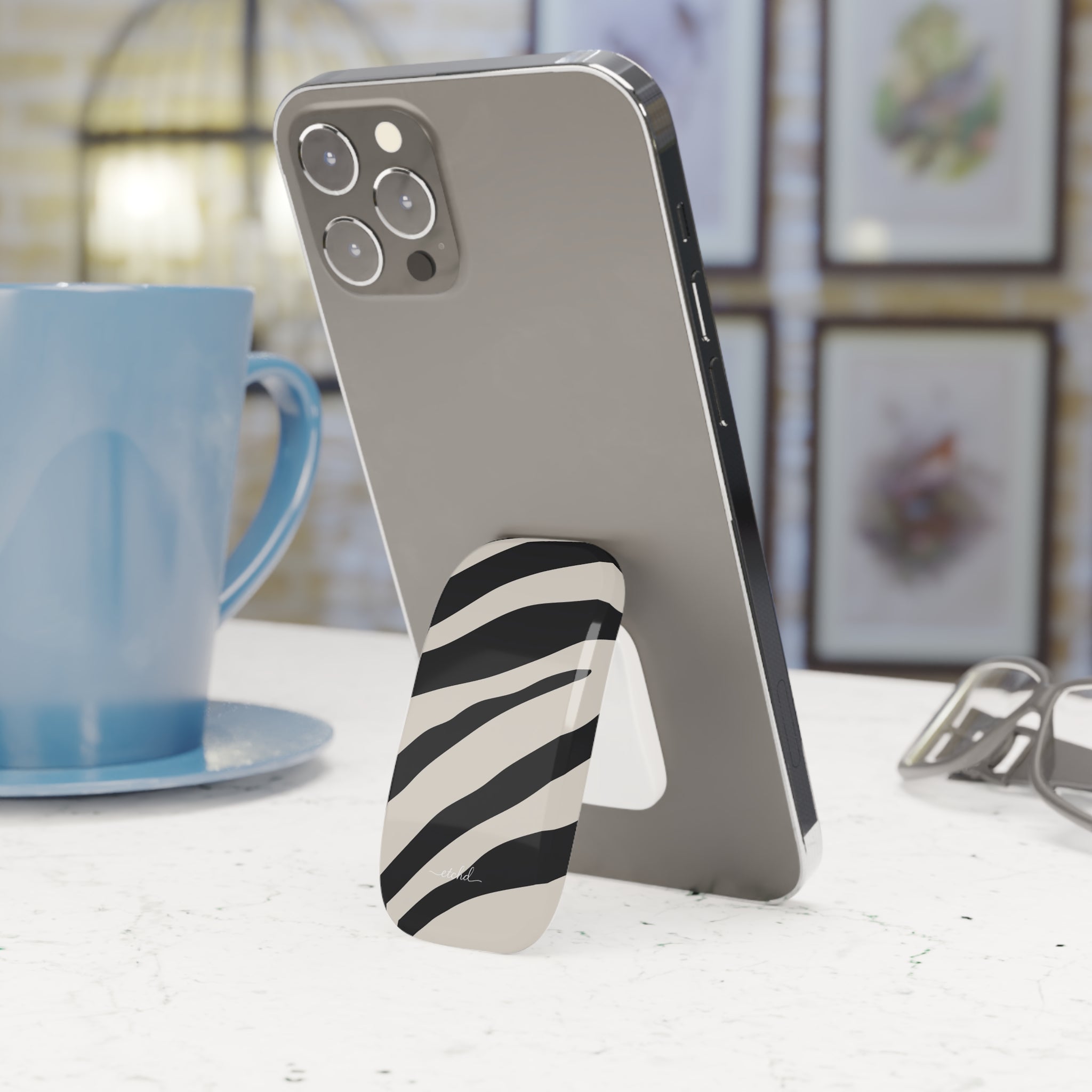 Zebra Print Click-On Phone Grip by etchd, view 3