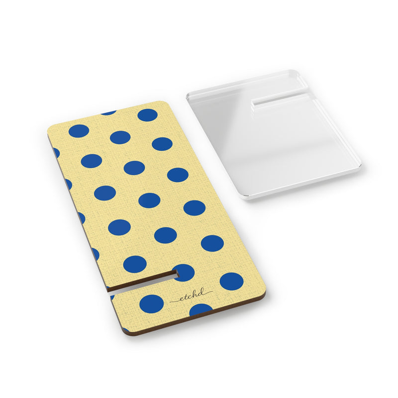 Cobalt And Butter Polka Dot Phone Stand by etchd, view 2