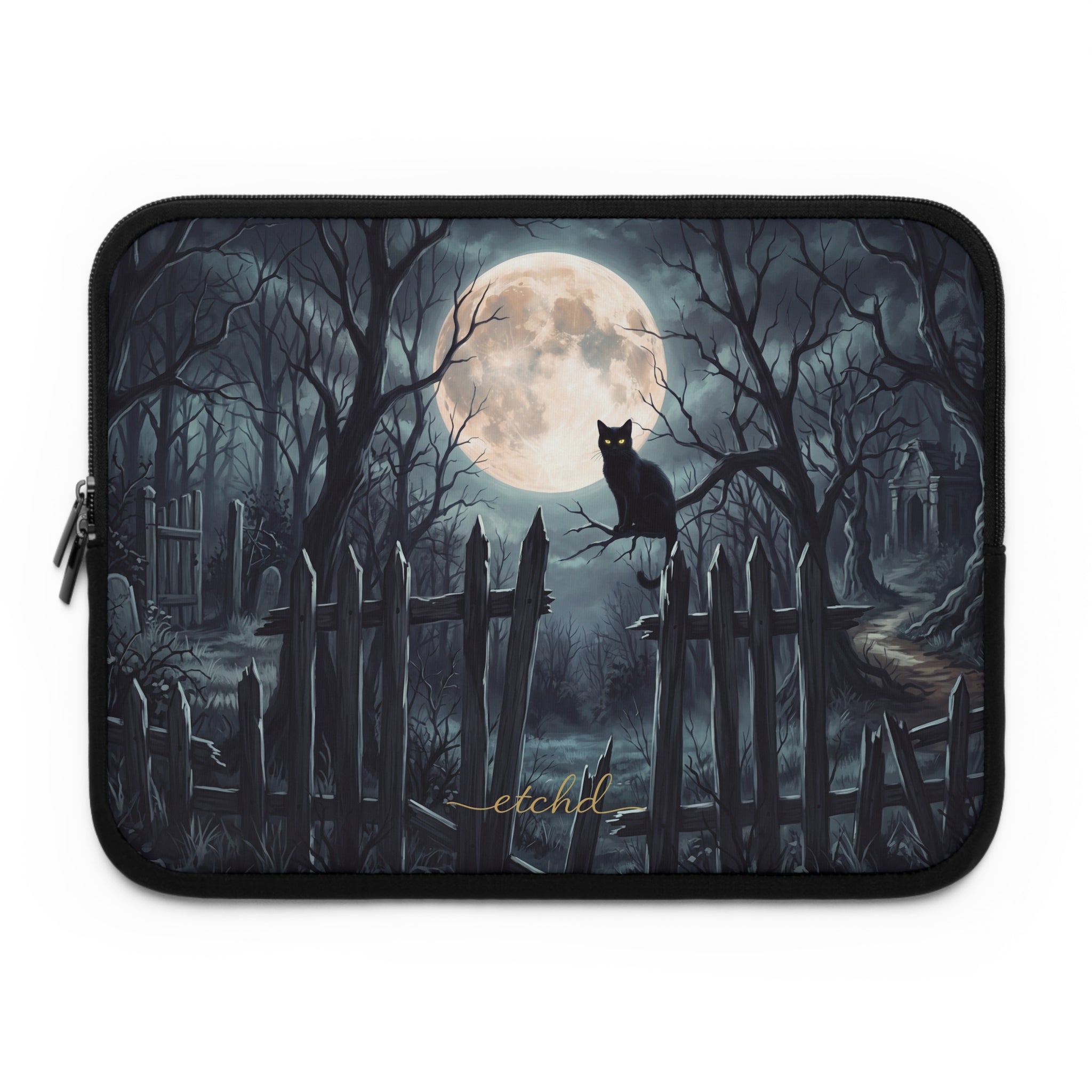 Midnight Cat Laptop Sleeve by etchd