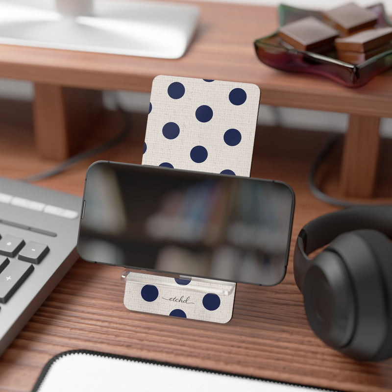 Navy & Cream Polka Dot Phone Stand by etchd, view 4