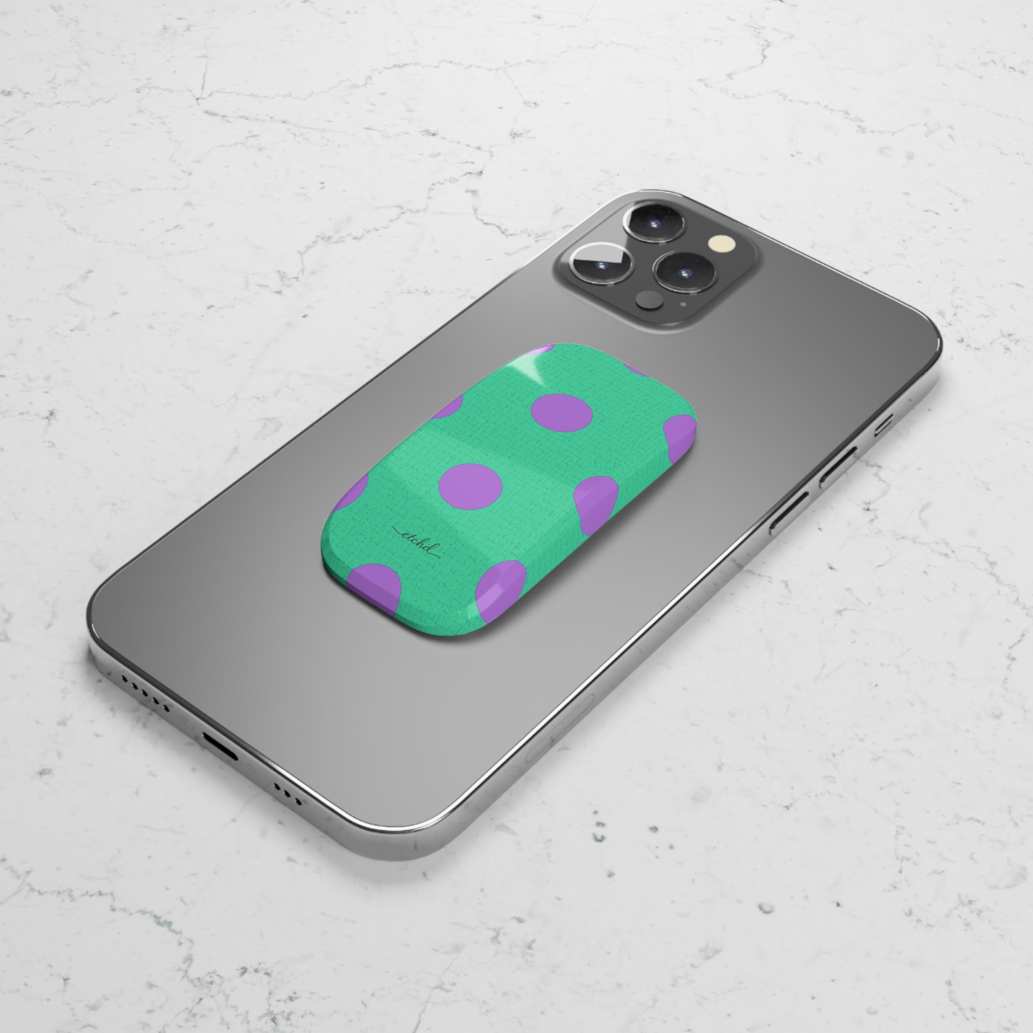 Lilac And Hypermint Polka Dot Click-On Phone Grip by etchd, view 5