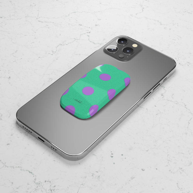 Lilac And Hypermint Polka Dot Click-On Phone Grip by etchd, view 5