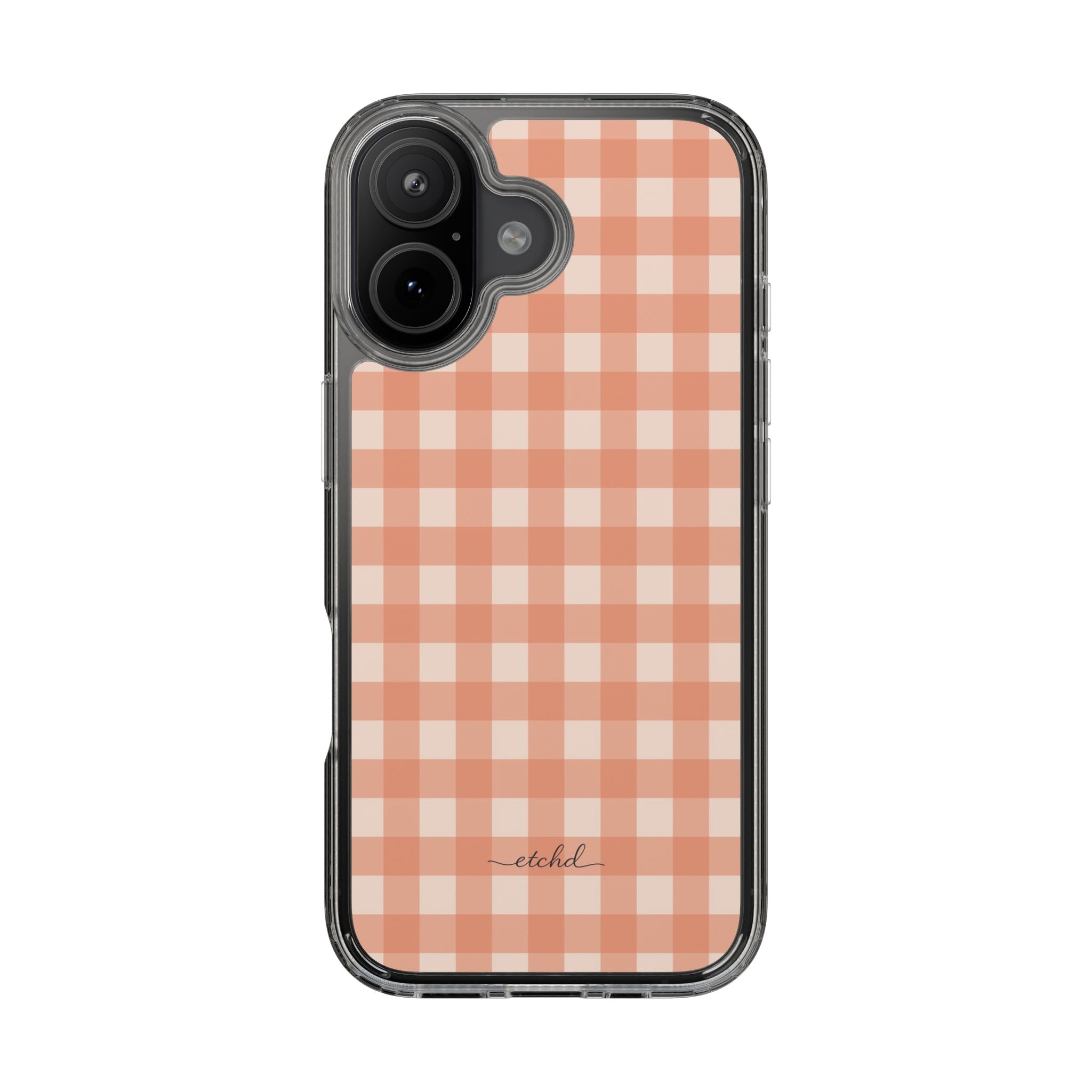 Coral & Cream Gingham Clear Phone Case by etchd, view 35