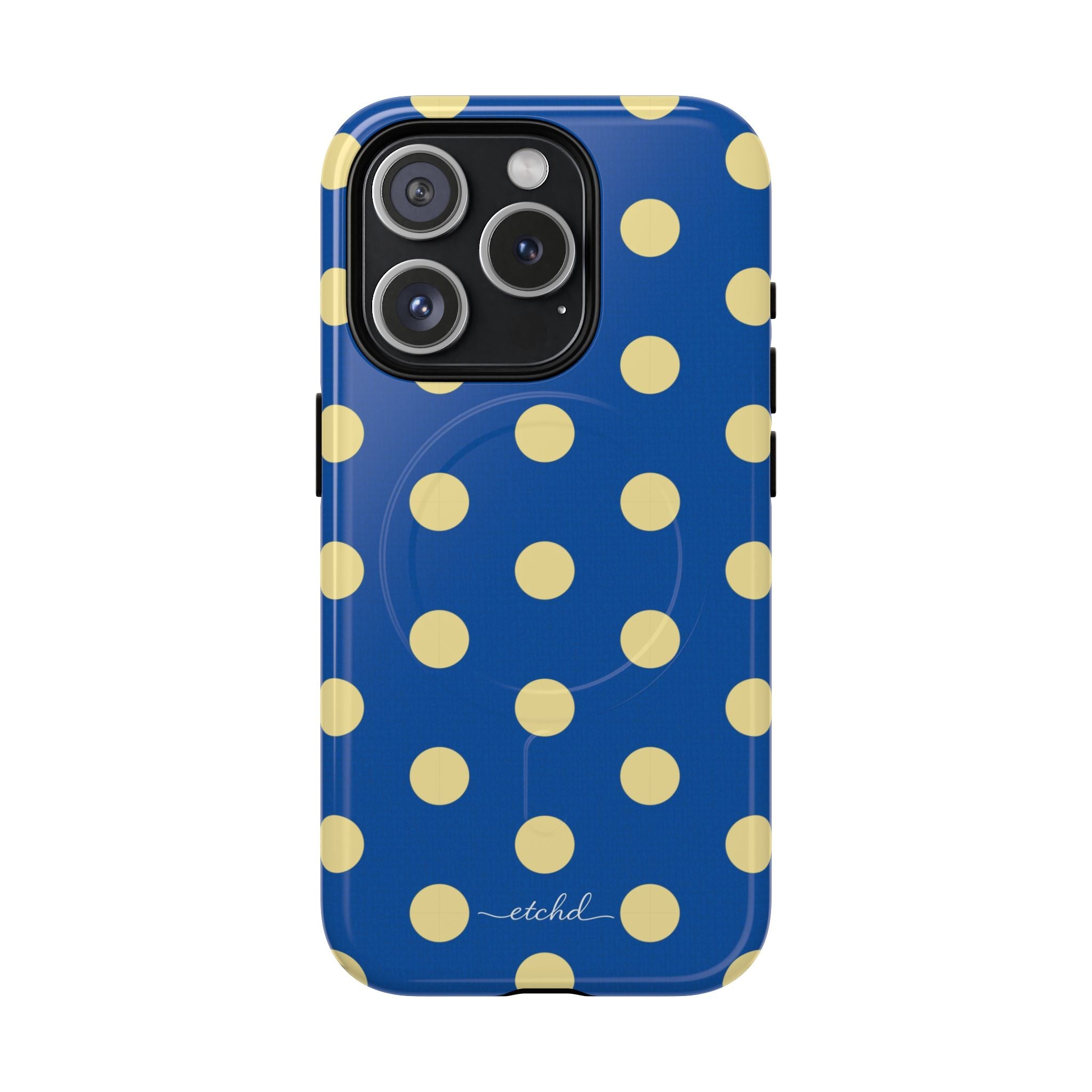 Butter And Cobalt Polka Dot Magnetic Phone Case by etchd, view 4