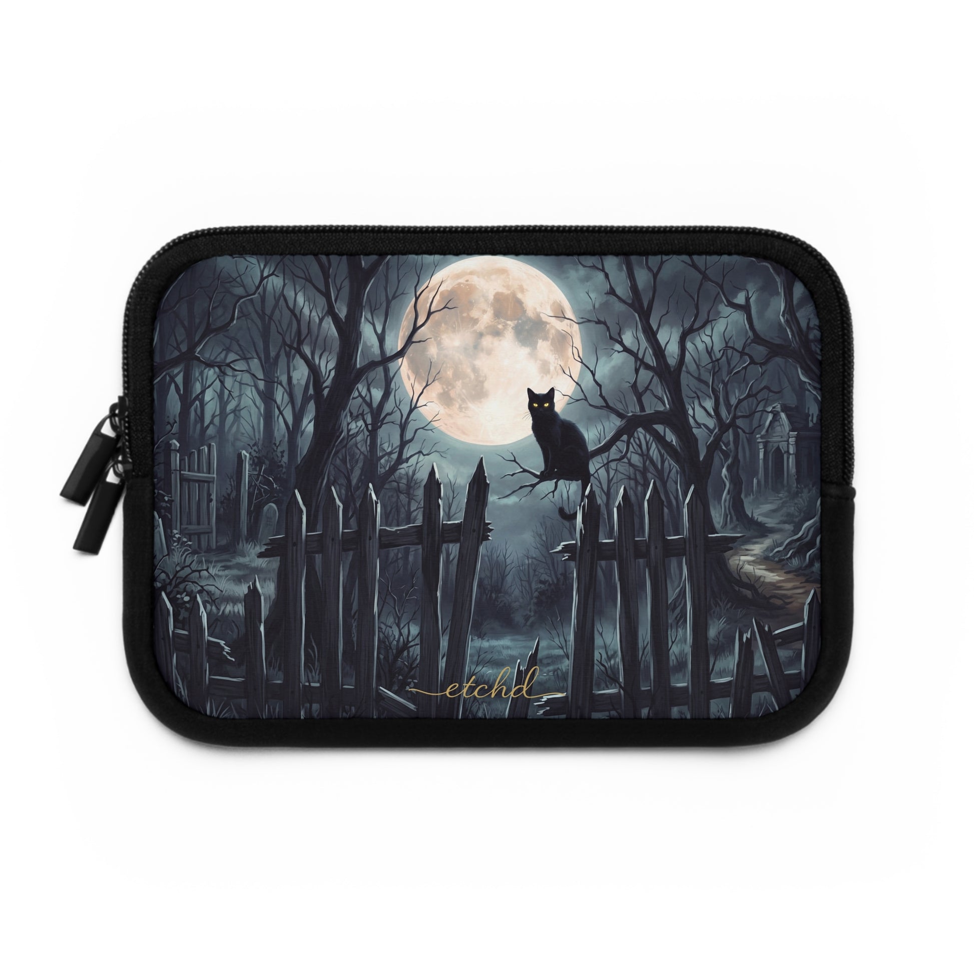 Midnight Cat Laptop Sleeve by etchd, view 2