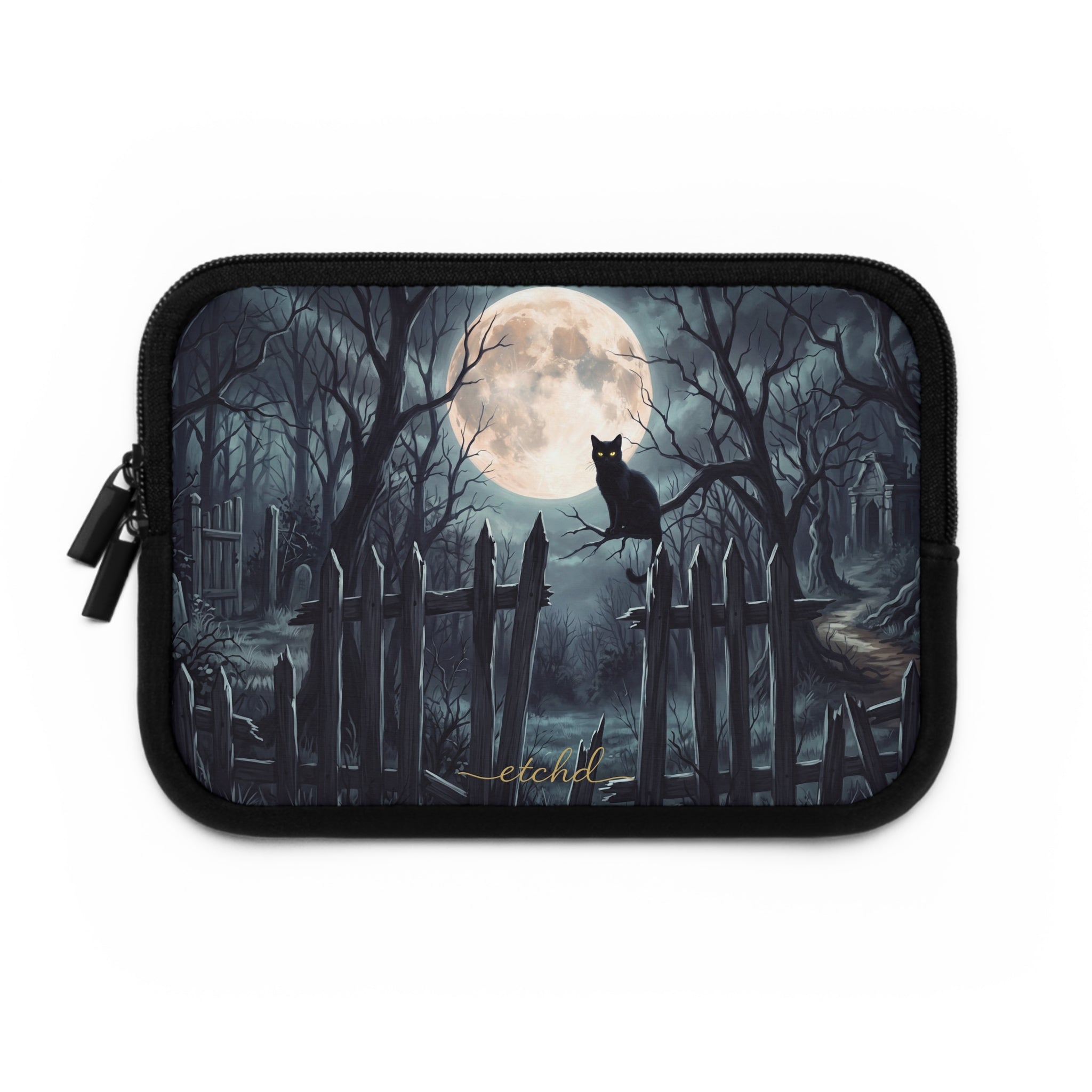 Midnight Cat Laptop Sleeve by etchd, view 2