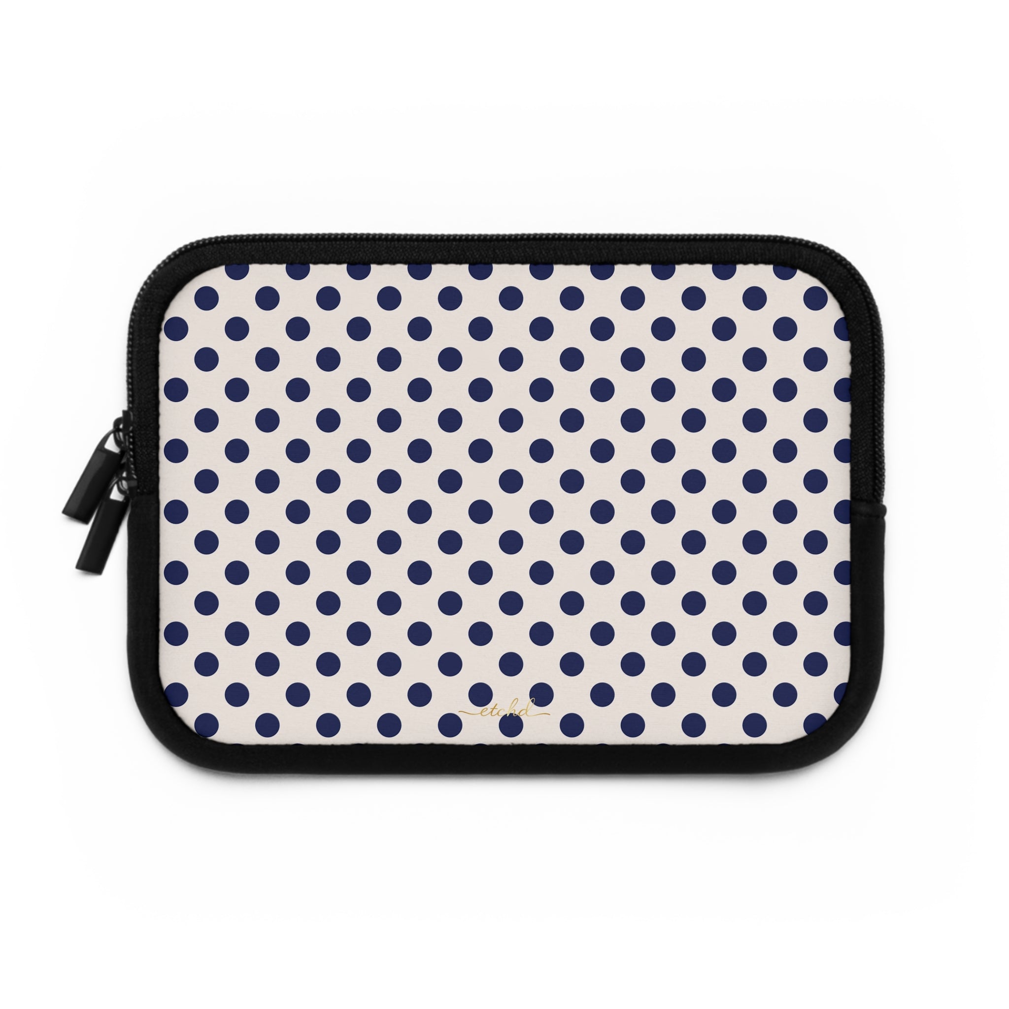 Navy & Cream Polka Dot Laptop Sleeve by etchd, view 2