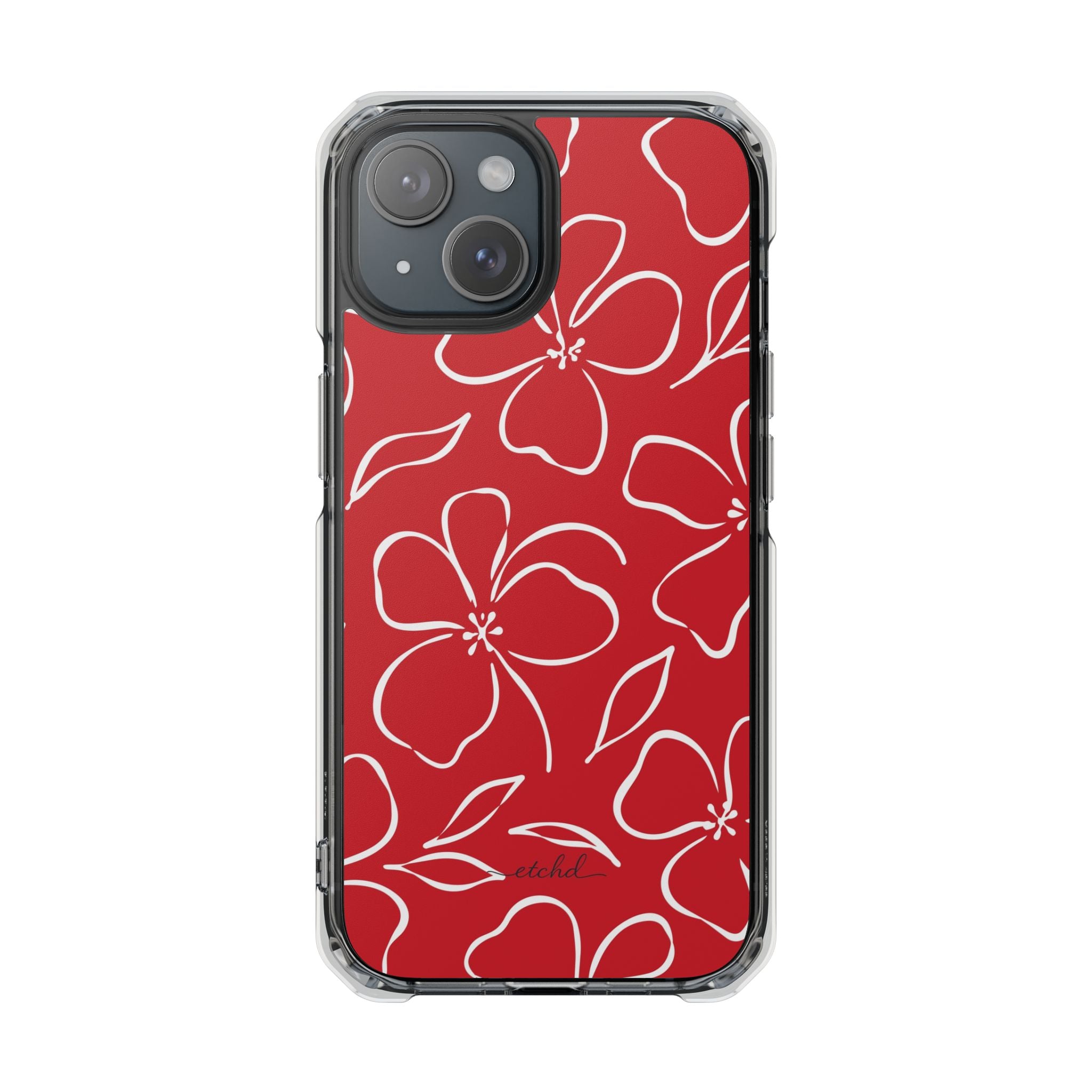 Classic Red & White Floral Funda transparente magnética para móvil de etchd, vista 2