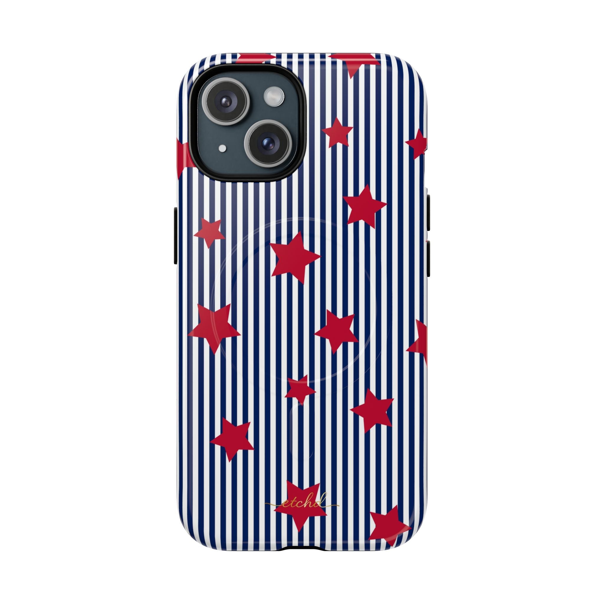 Blue Stripes & Red Stars Magnetic Phone Case by etchd, view 2