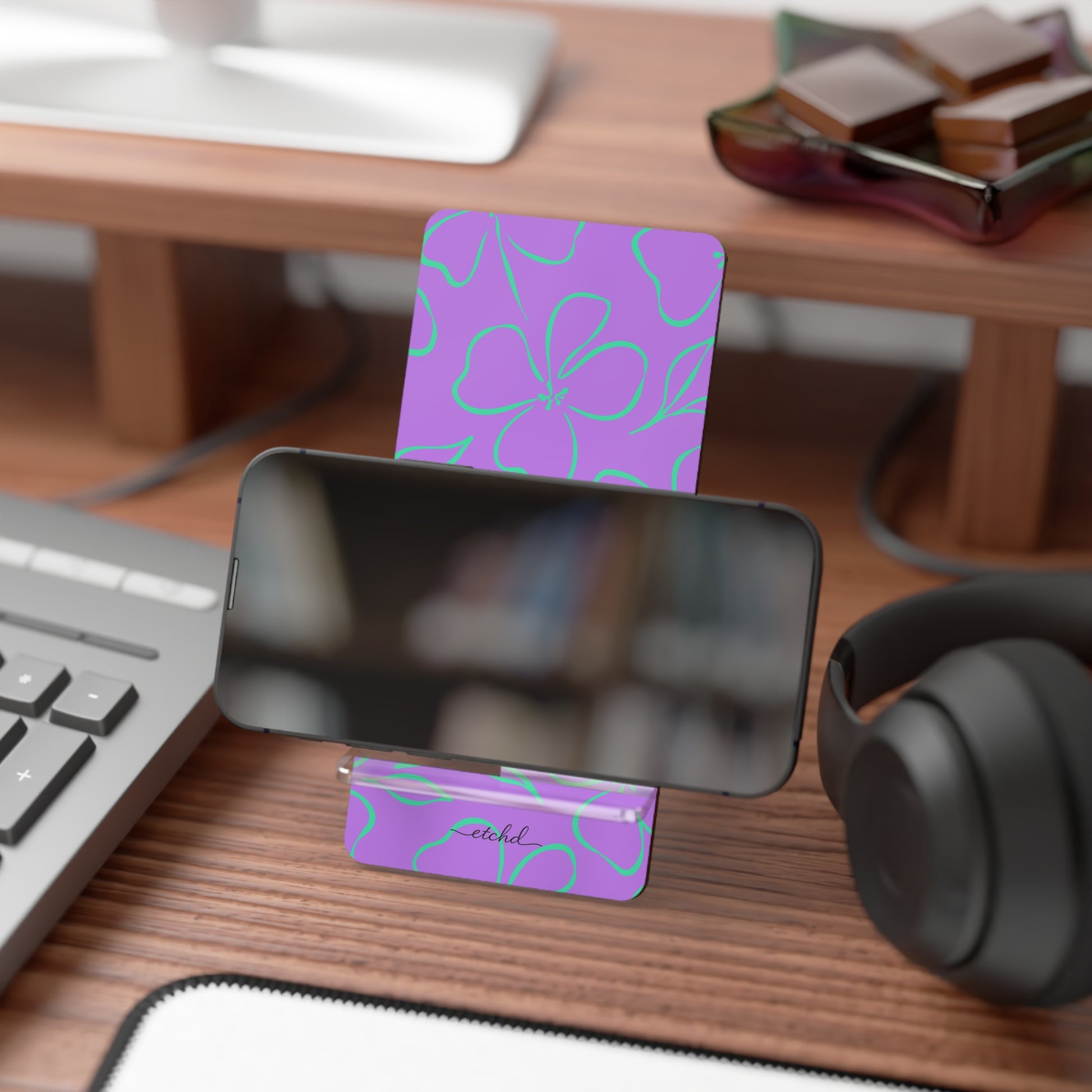 Lilac & Hypermint Floral Phone Stand by etchd, view 4