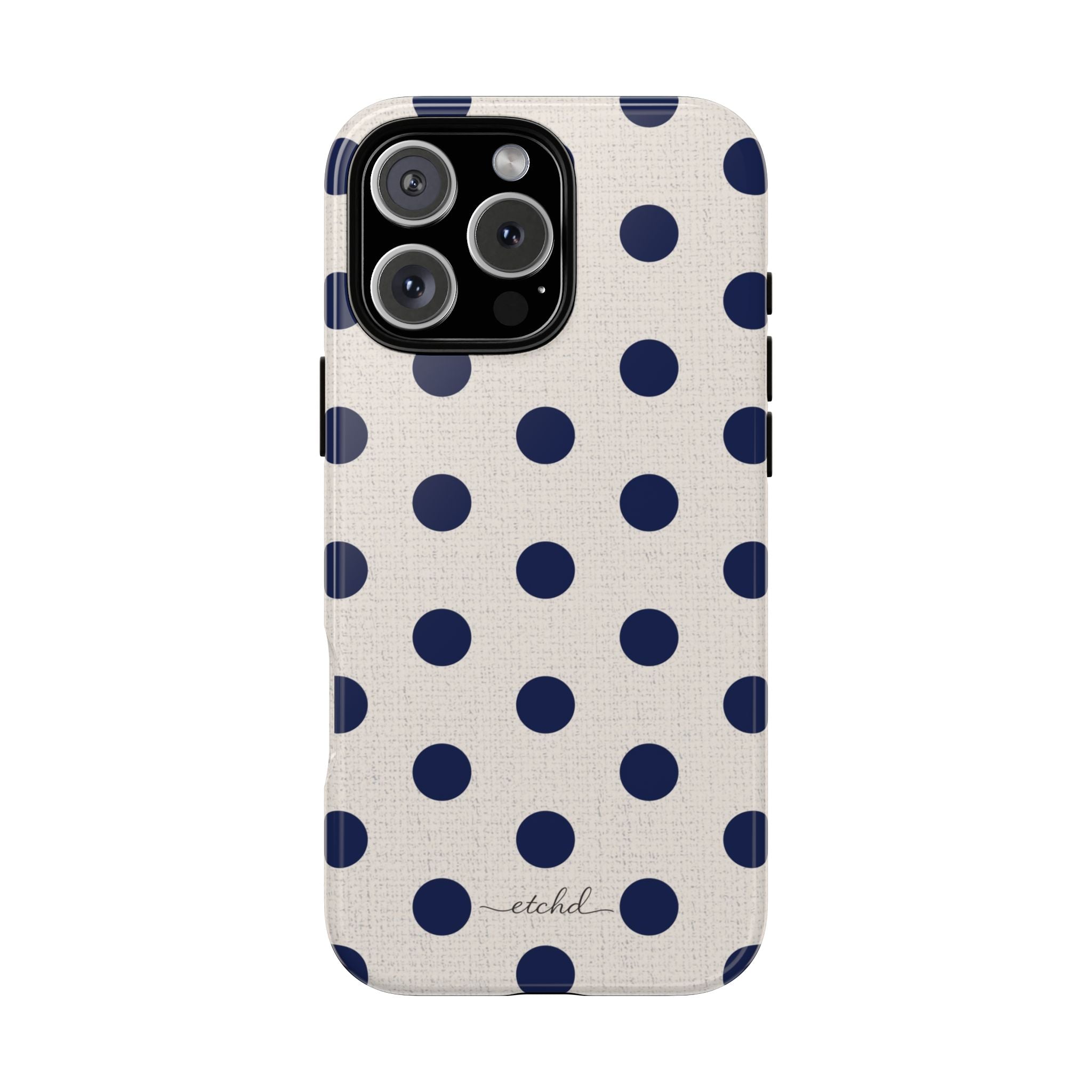 Navy & Cream Polka Dot Coque téléphone par etchd