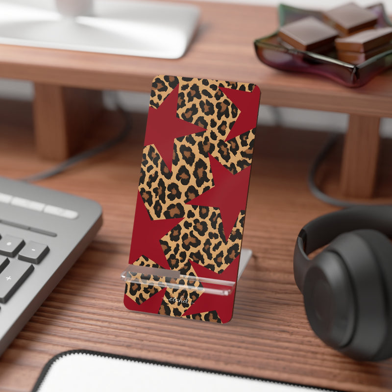 Leopard & Red Stars Phone Stand by etchd, view 3