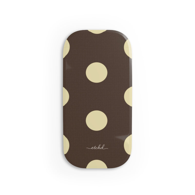 Brown And Butter Yellow Polka Dot Click-On Phone Grip by etchd