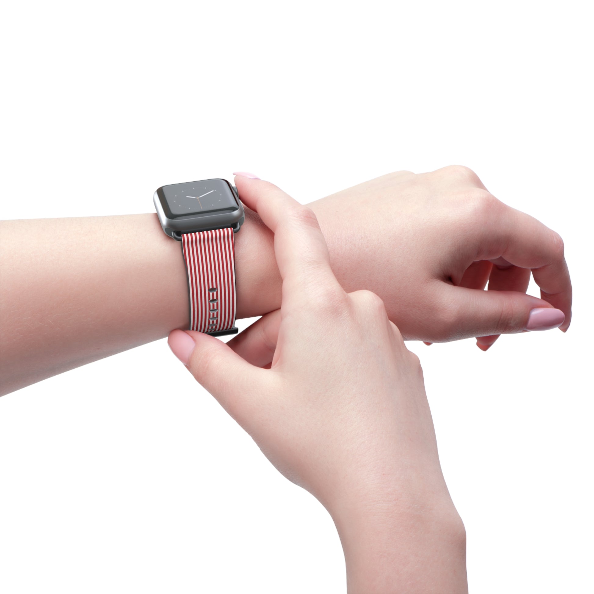 Classic Red & White Striped Smartwatch Strap by etchd, view 11