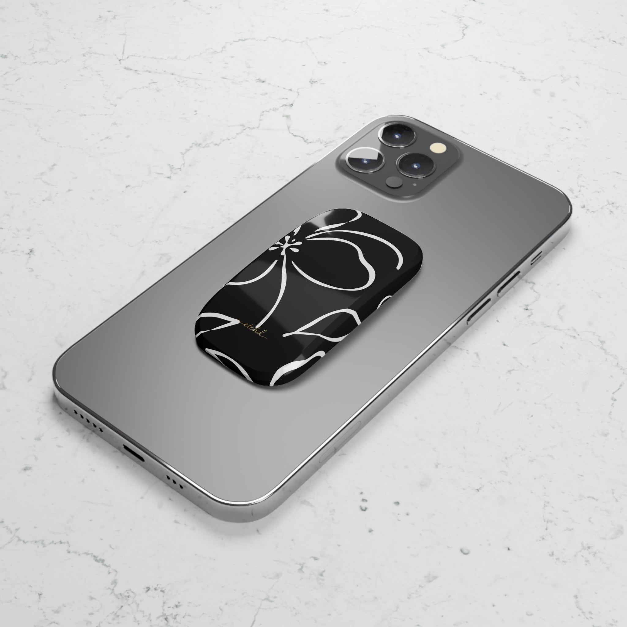 Black & White Floral Click-On Phone Grip by etchd, view 5