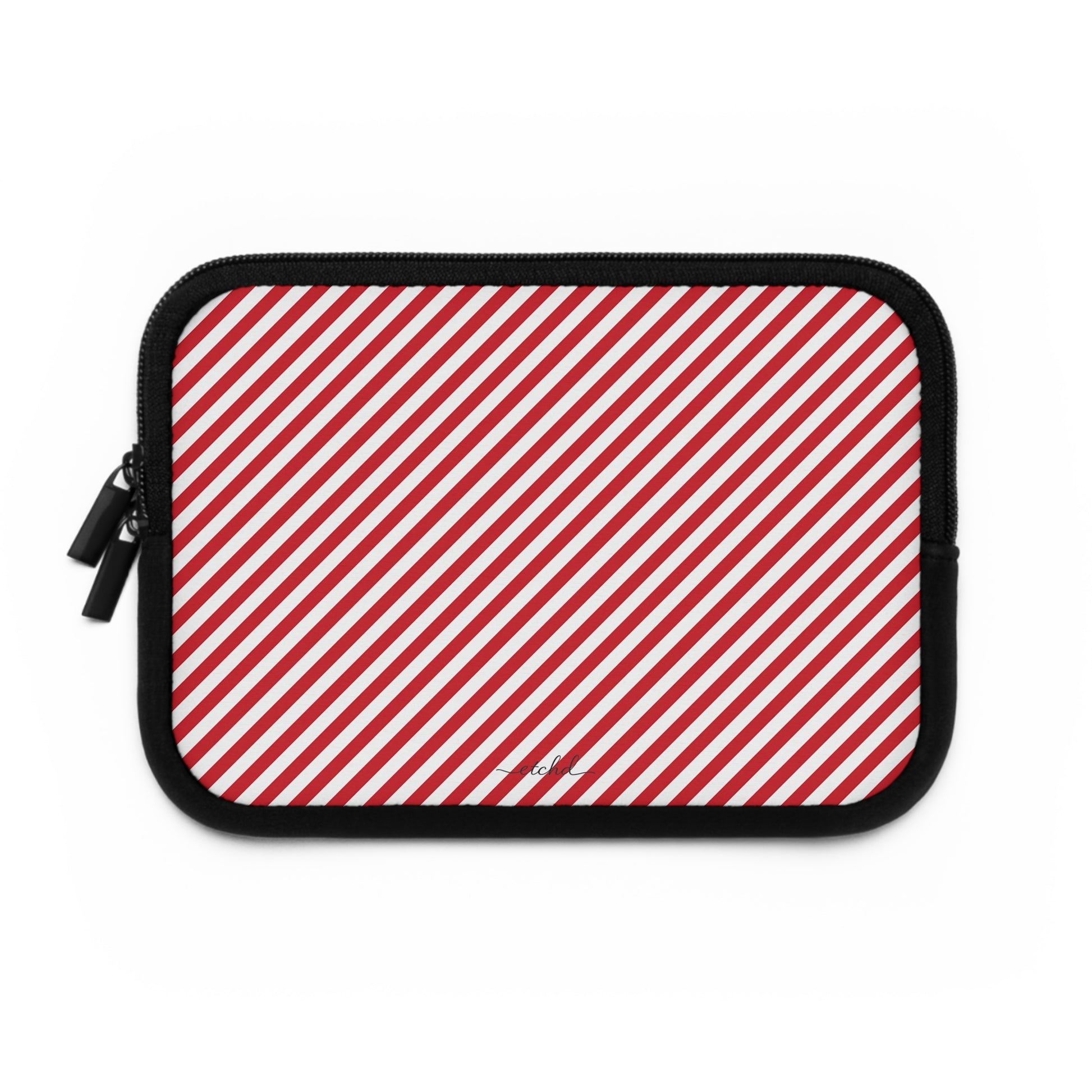 Classic Red & White Striped Diagonal Laptop Sleeve by etchd, view 2