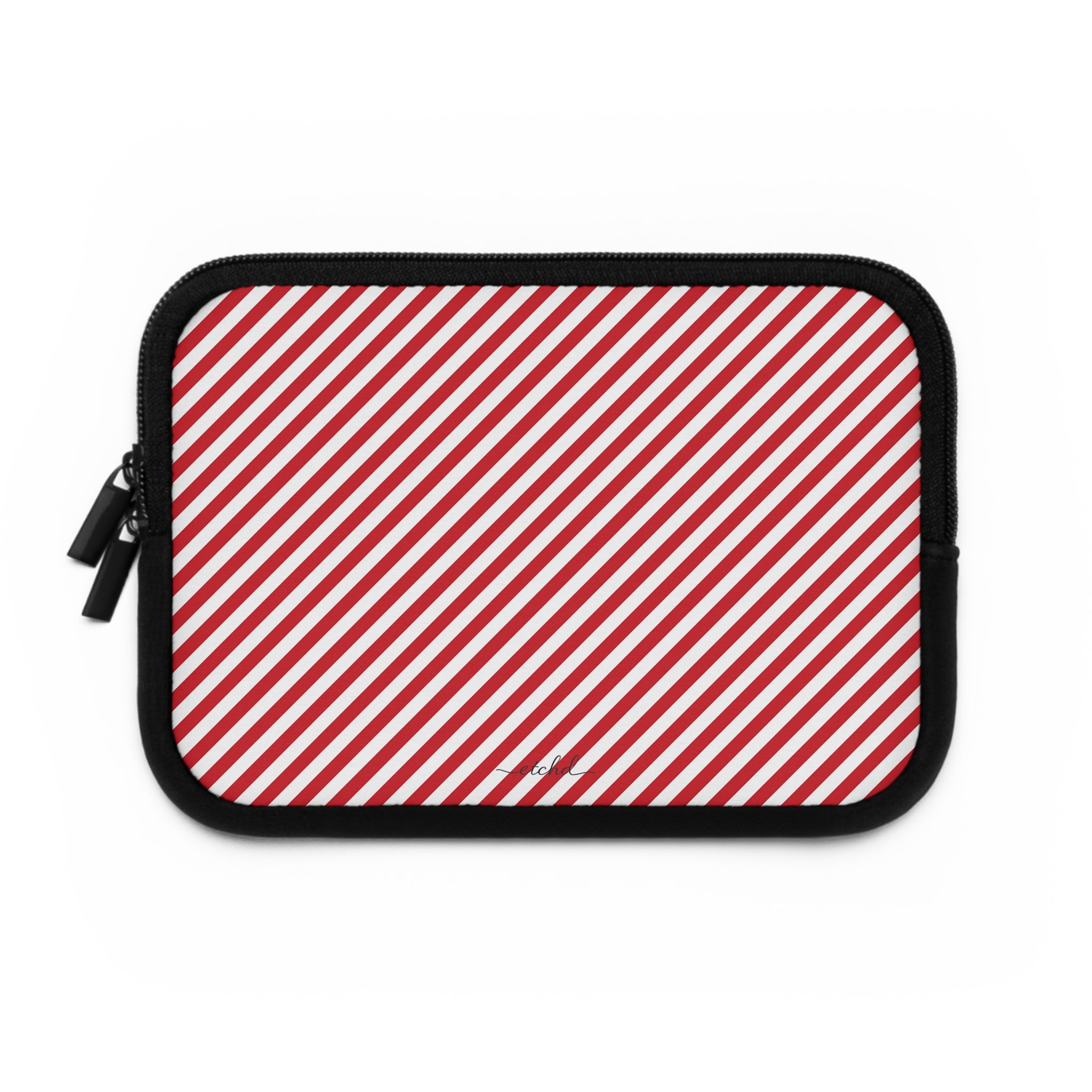 Classic Red & White Striped Diagonal Laptop Sleeve by etchd, view 2