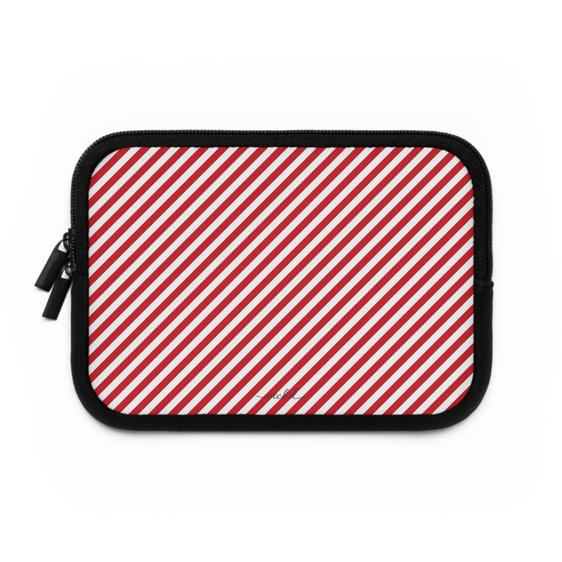 Classic Red & White Striped Diagonal Laptop Sleeve by etchd, view 2