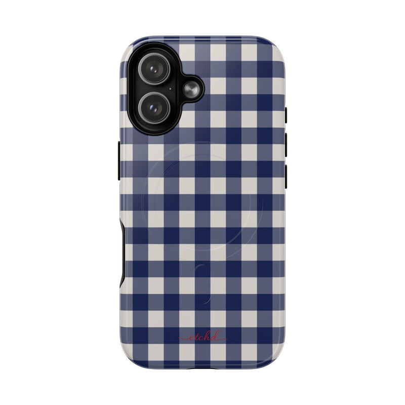 Navy & Cream Gingham Magnetic Phone Case by etchd, view 25