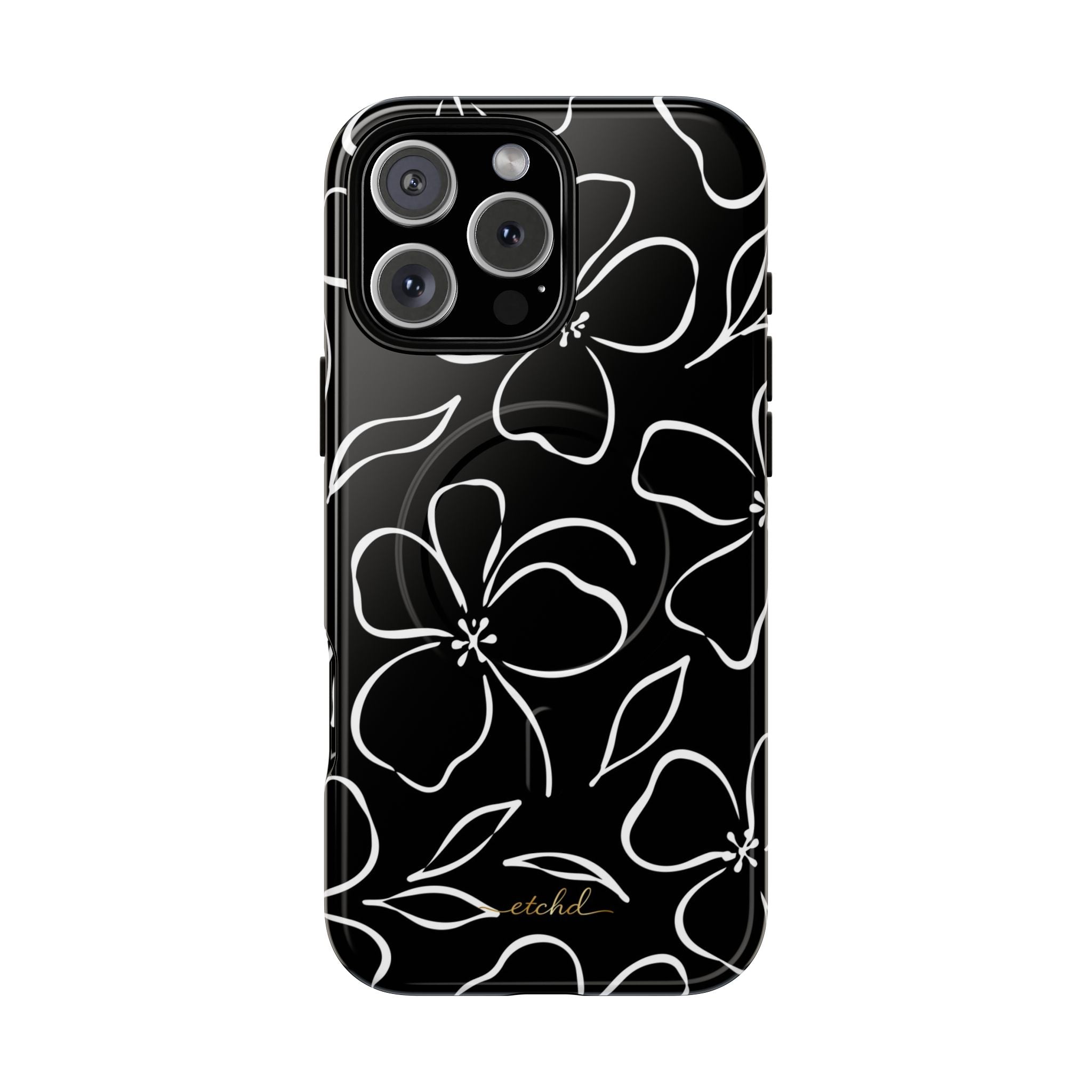 Black & White Floral Funda magnética para móvil de etchd