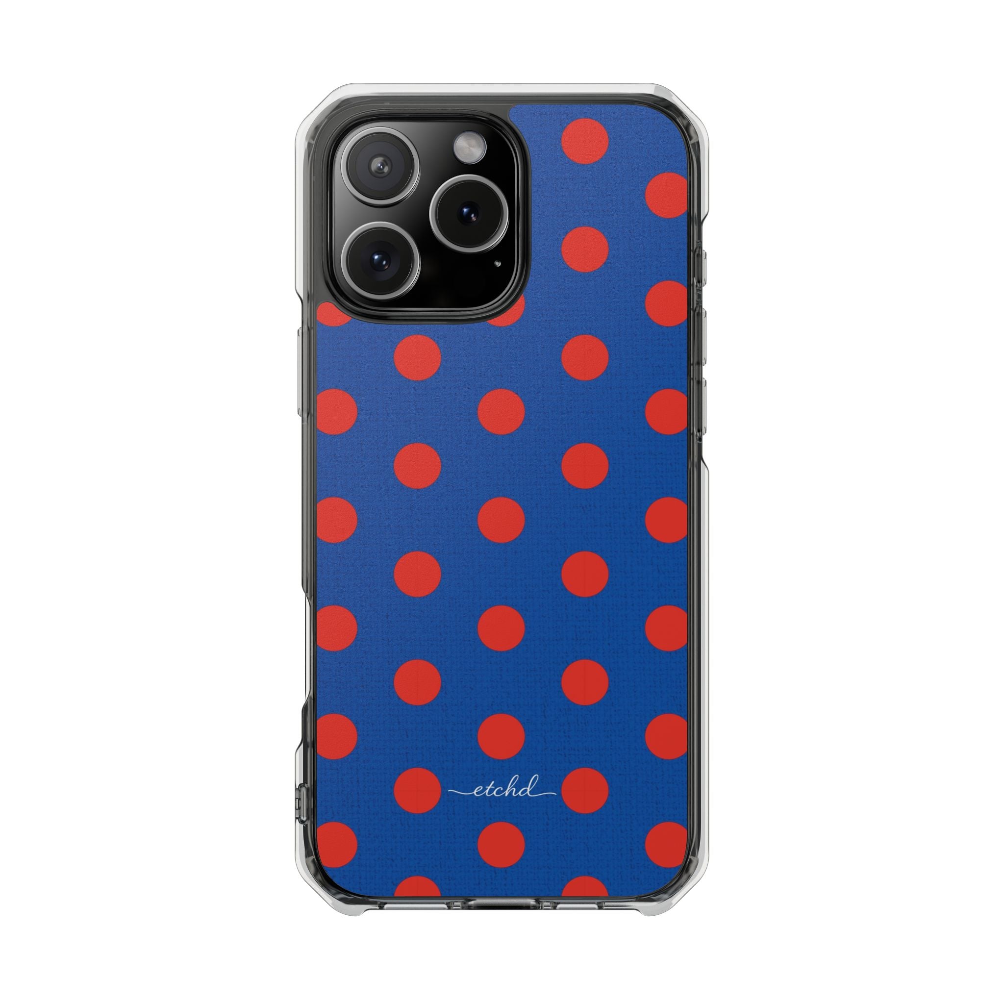 Poppy And Cobalt Polka Dot Clear Magnetic Phone Case by etchd