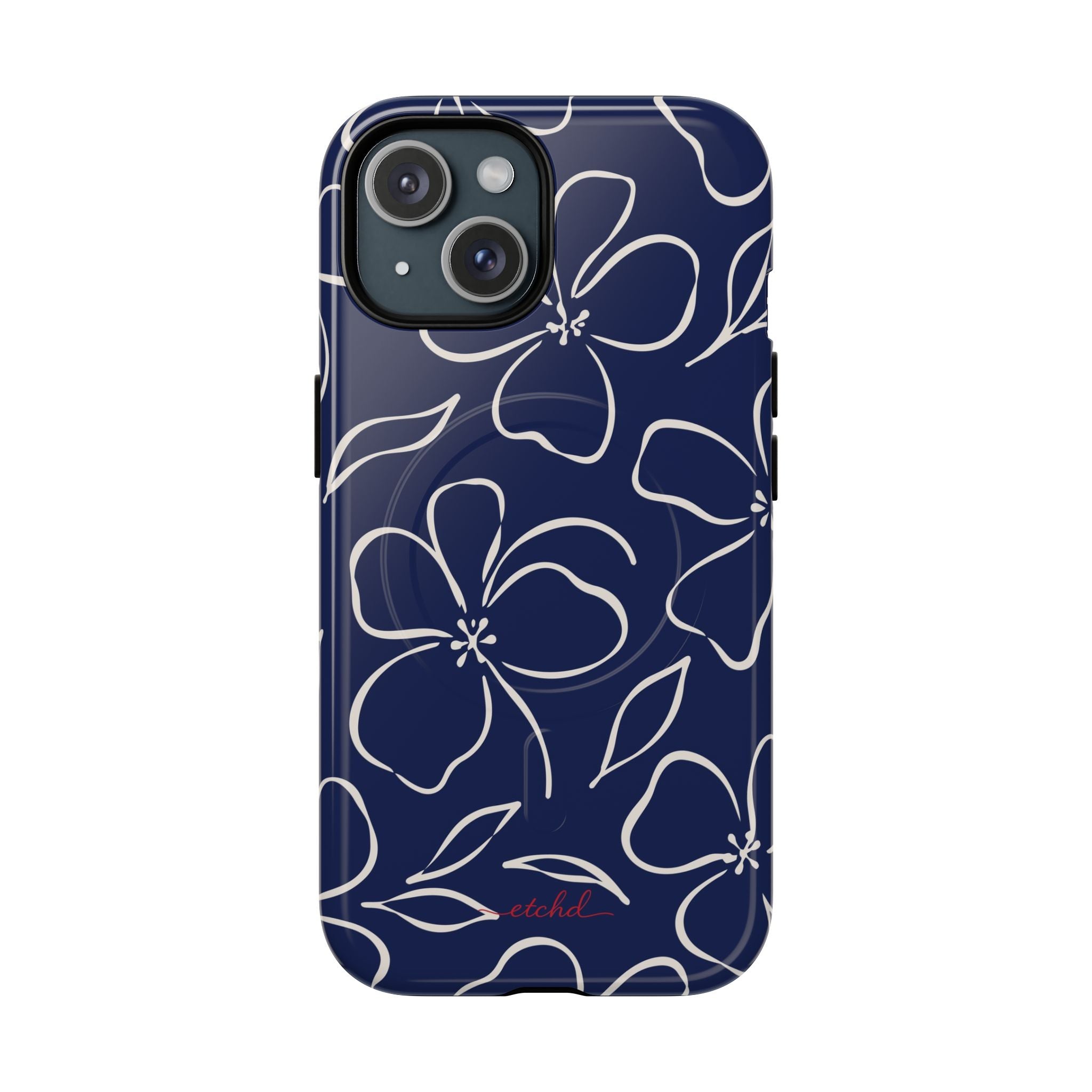Navy & Cream Floral Funda magnética para móvil de etchd, vista 2