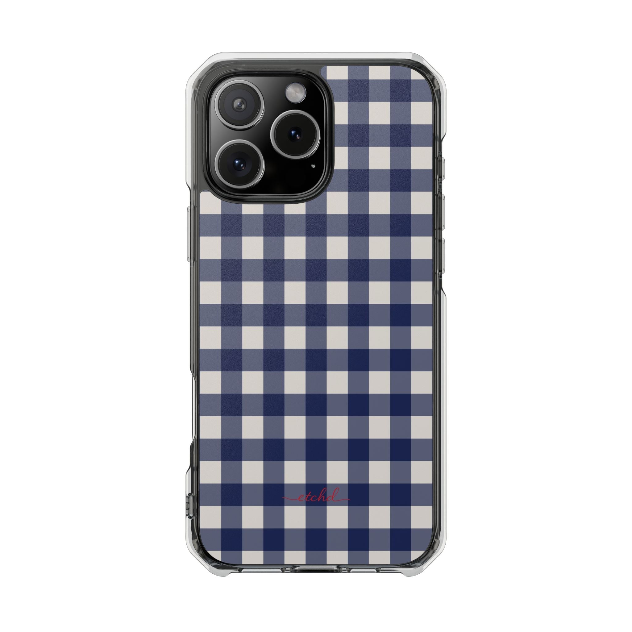 Navy & Cream Gingham Clear Magnetic Phone Case by etchd