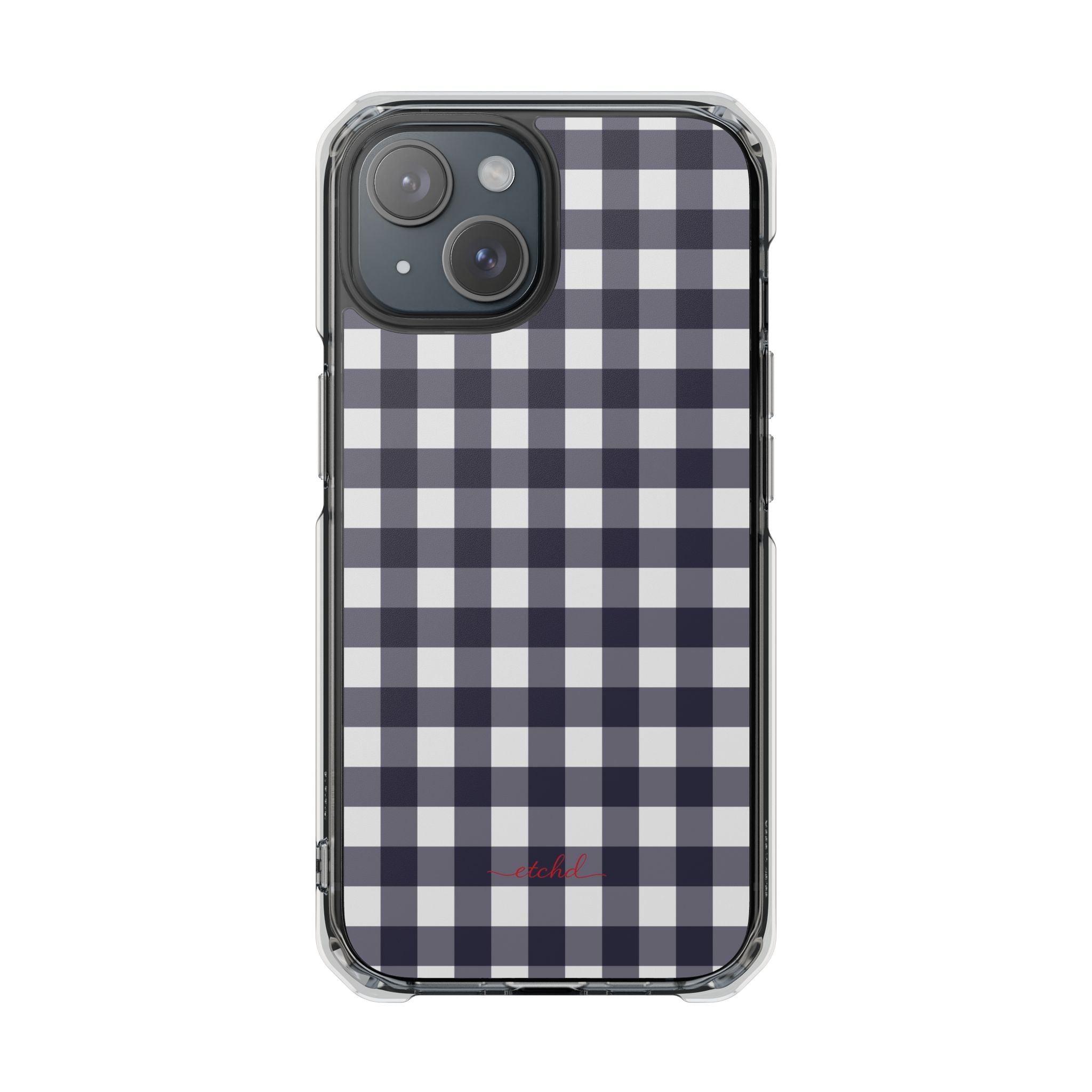 White & Navy Gingham Clear Magnetic Phone Case by etchd, view 2