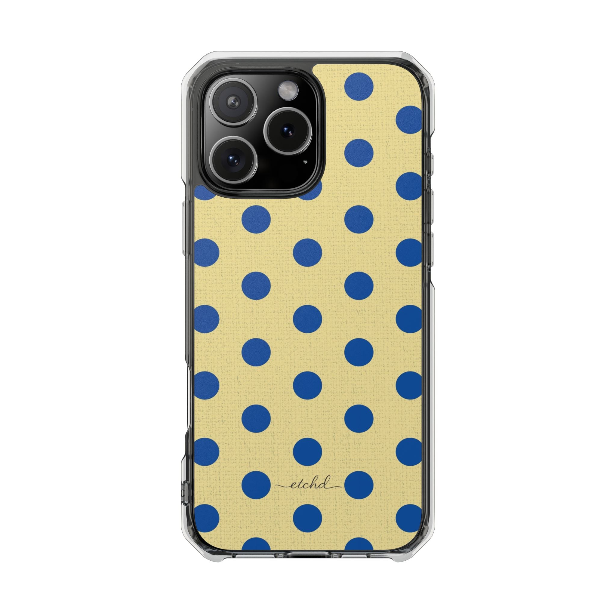 Cobalt And Butter Polka Dot Clear Magnetic Phone Case by etchd