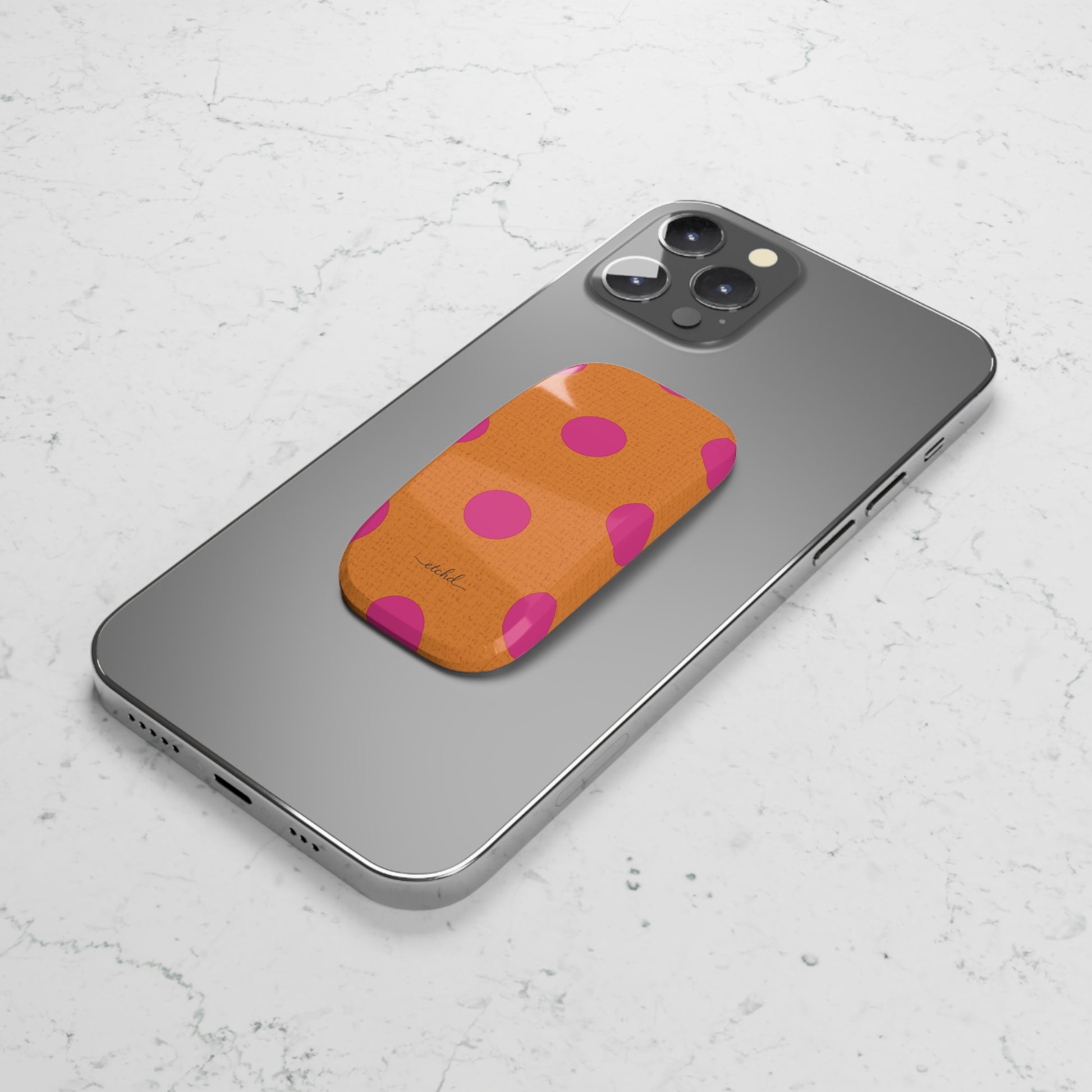 Pink And Orange Polka Dot Click-On Phone Grip by etchd, view 5